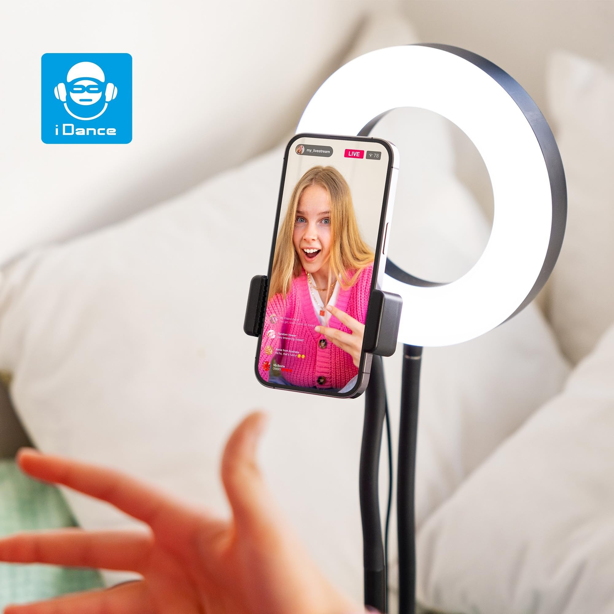 iDance LED Ring Light with Cell Phone Clip Stand Holder, 3.5", Grip Flexible Long Arm Gooseneck Bracket Mount Clamp with Bluetooth Remote Control for Desk, Bed, Compatible with iPhone and Smartphone