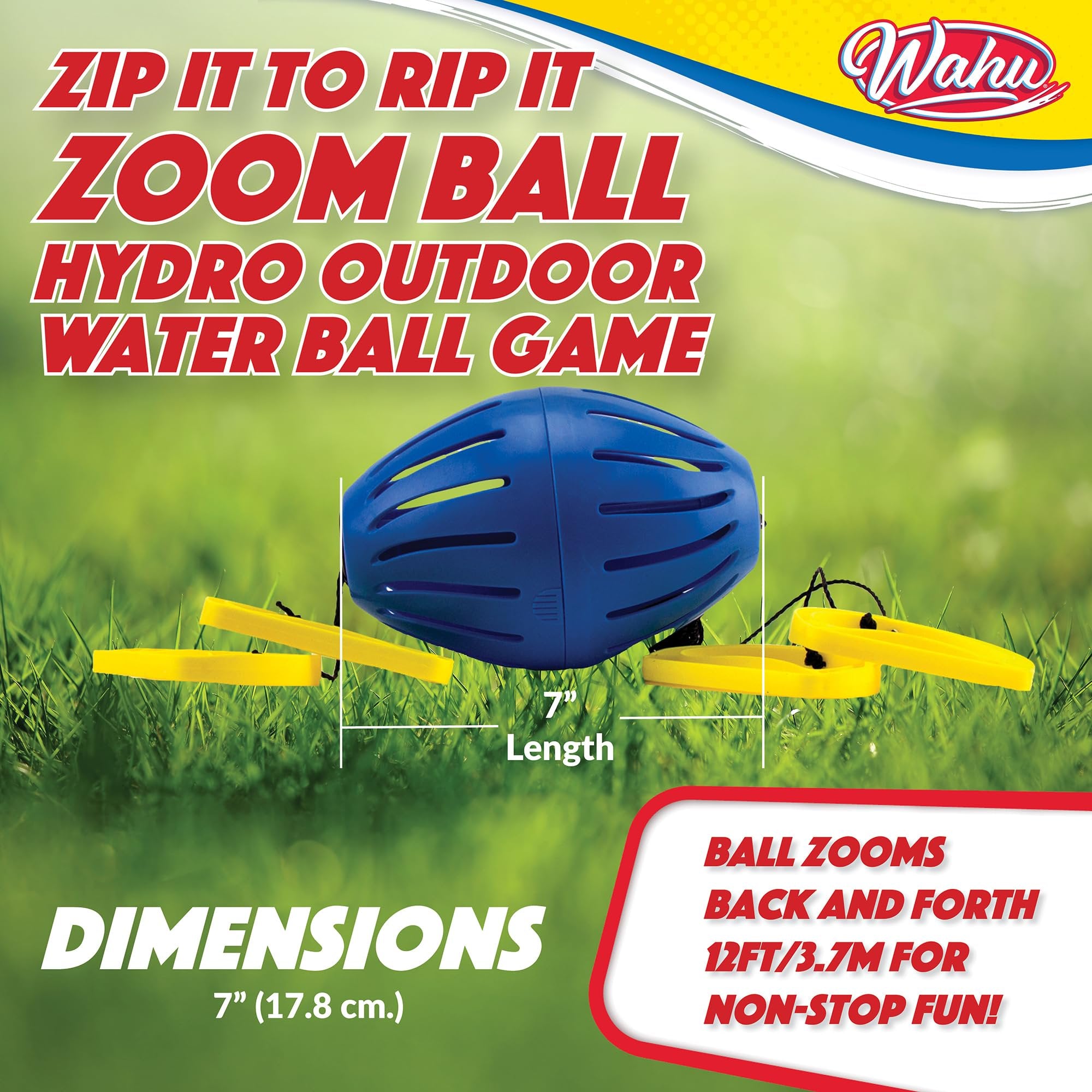 Wahu Zoom Ball Hydro Outdoor Toy with 7" Ball, 2 Handles, and 15 Water Balloons, Ages 8+, Multicolor