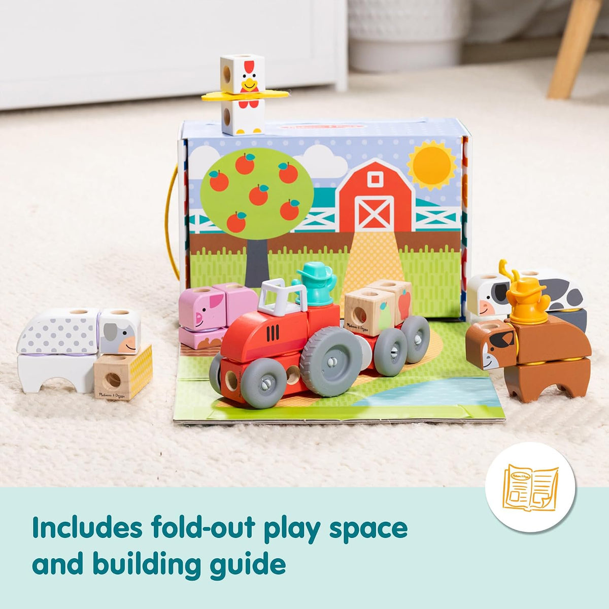 Melissa & Doug Blockables Farm Connectable Wooden Building Blocks Set