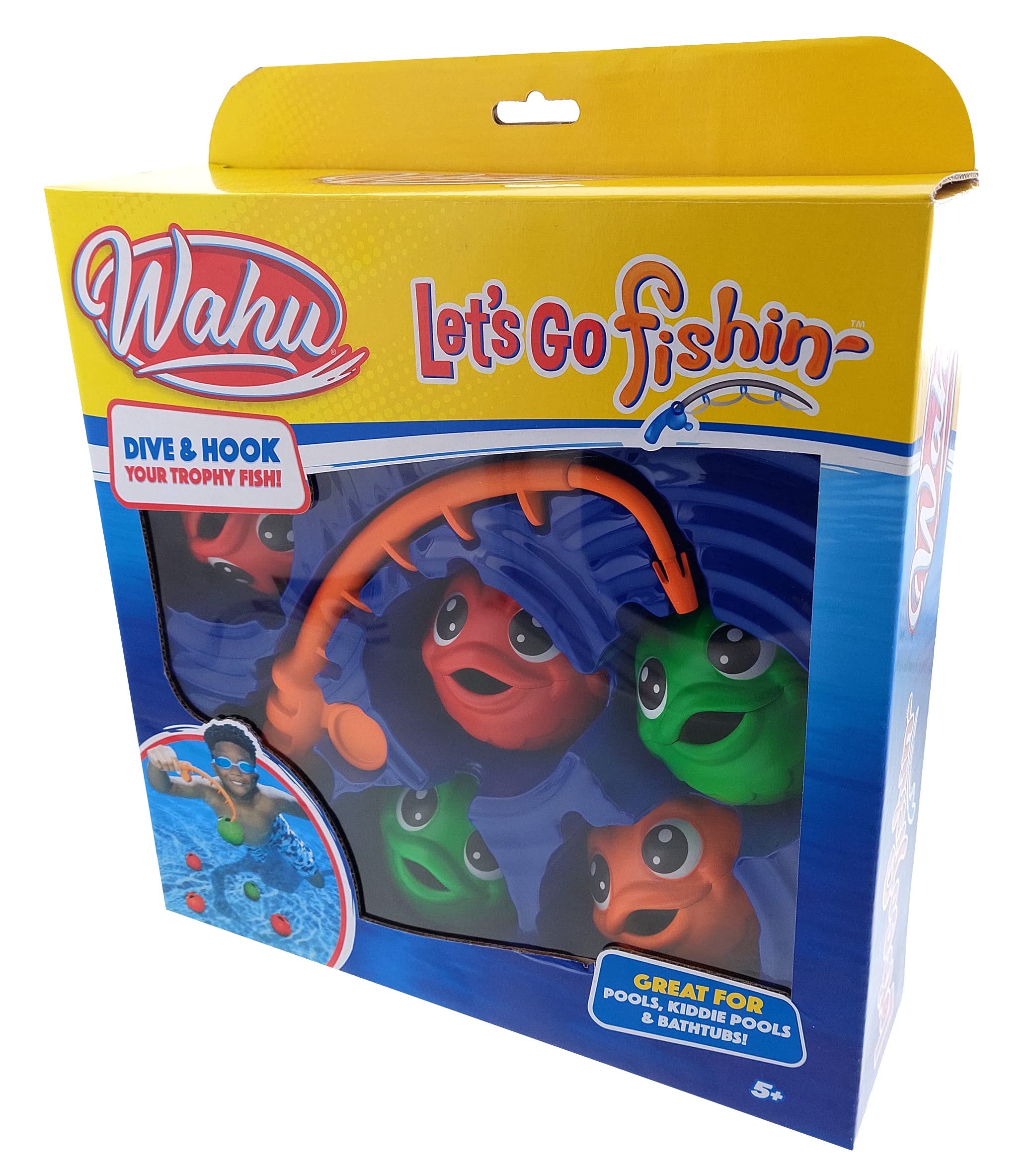Wahu Let's Go Fishin' 6-Piece Kids Pool and Bath Toy Set for Ages 5+, Kids Fishing Water Toys Set with 1 Fishing Pole and 5 Colorful Fish