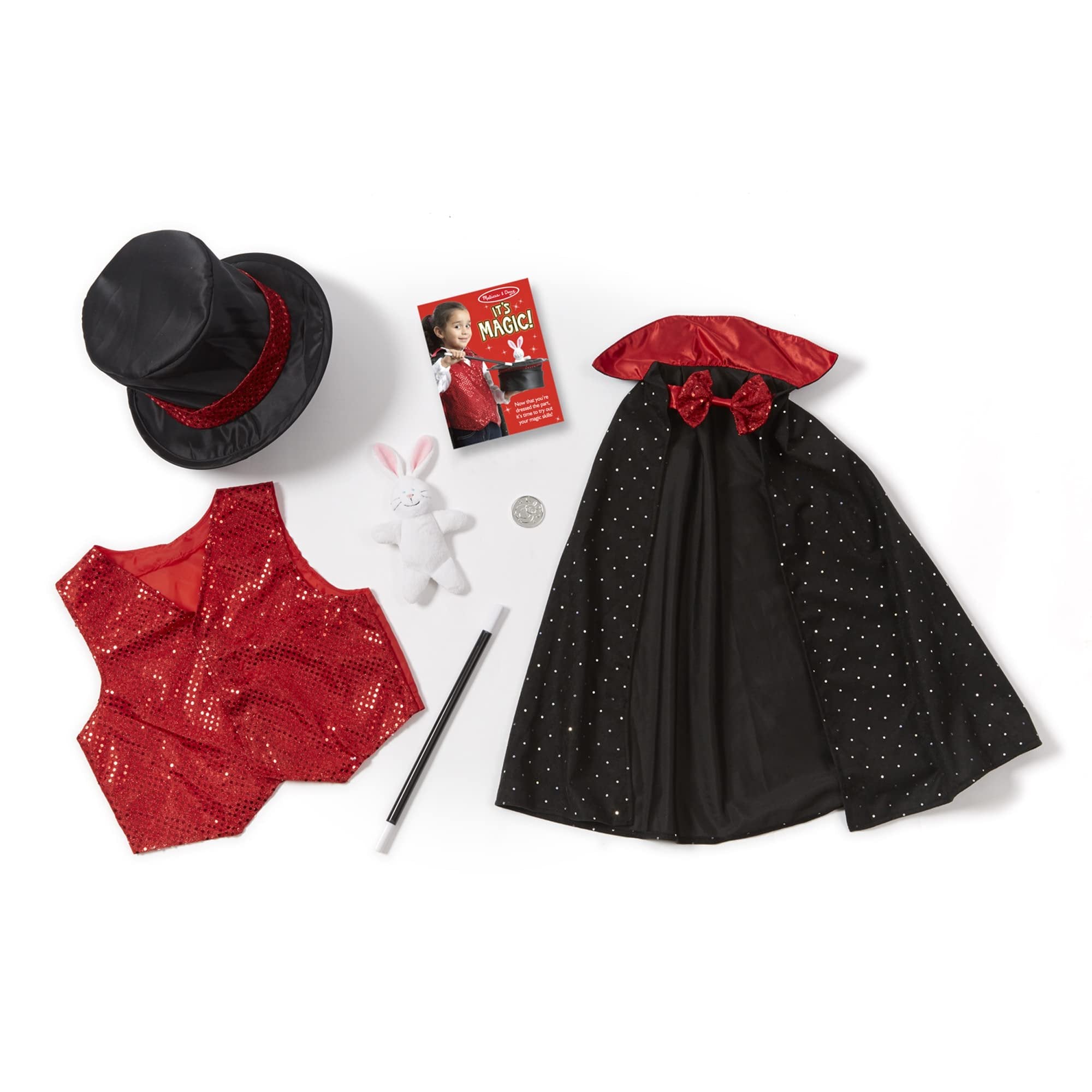 Melissa & Doug Magician Role Play Costume Set - Includes Hat, Cape, Wand, Magic Tricks
