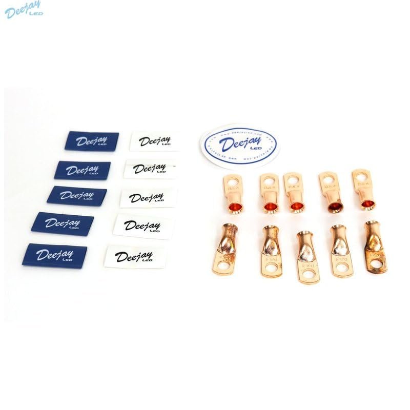 DEEJAY LED TBH4GA10BLUEWHITE DJL 10-Pack Crimp Connector Style for 4 Gauge Wire Blue/White Tube Insulators