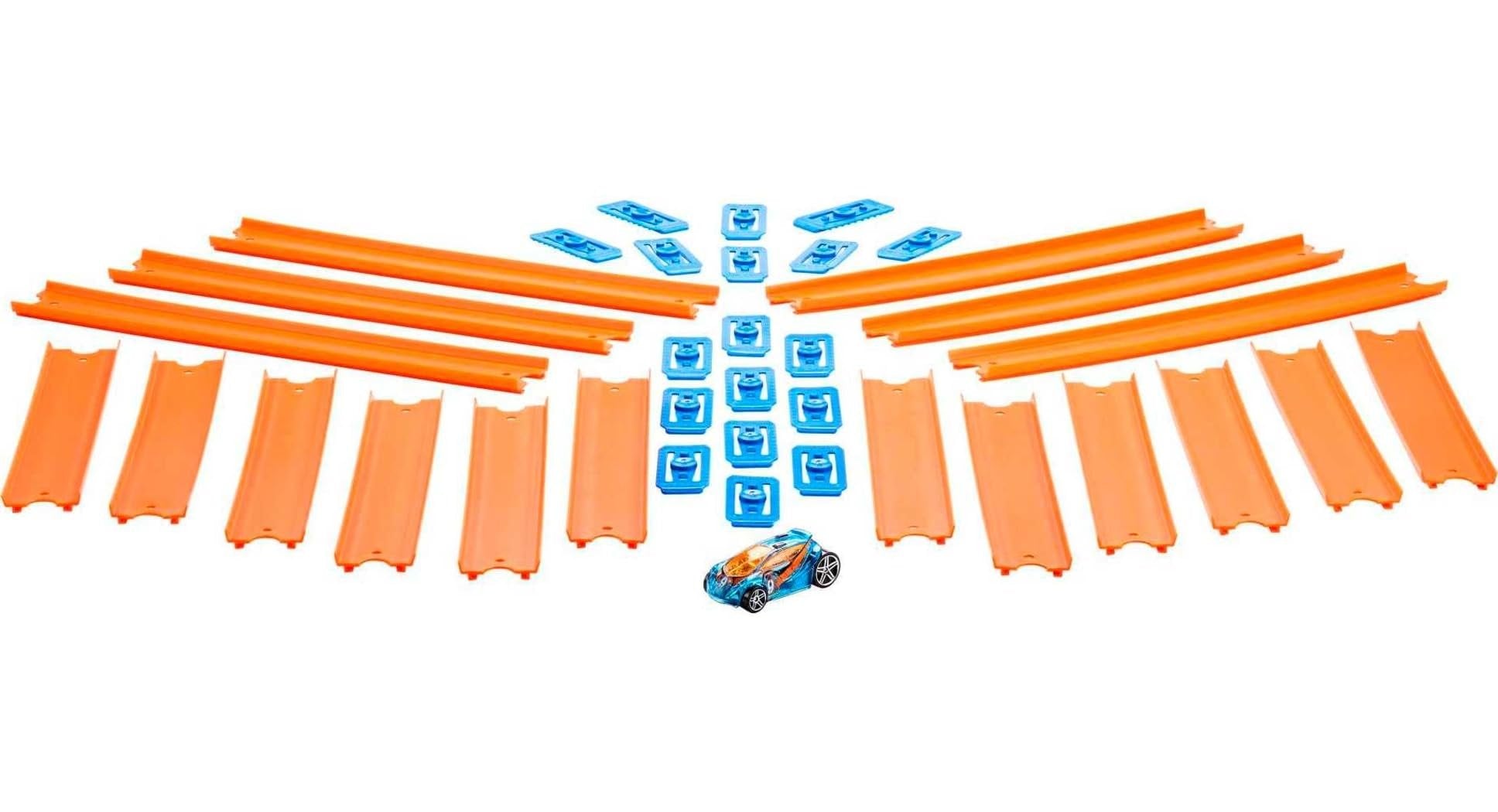 Hot Wheels Toy Car Track Set, Straight Track Set with 37 Component Building Parts & 1:64 Scale Vehicle (Amazon Exclusive)