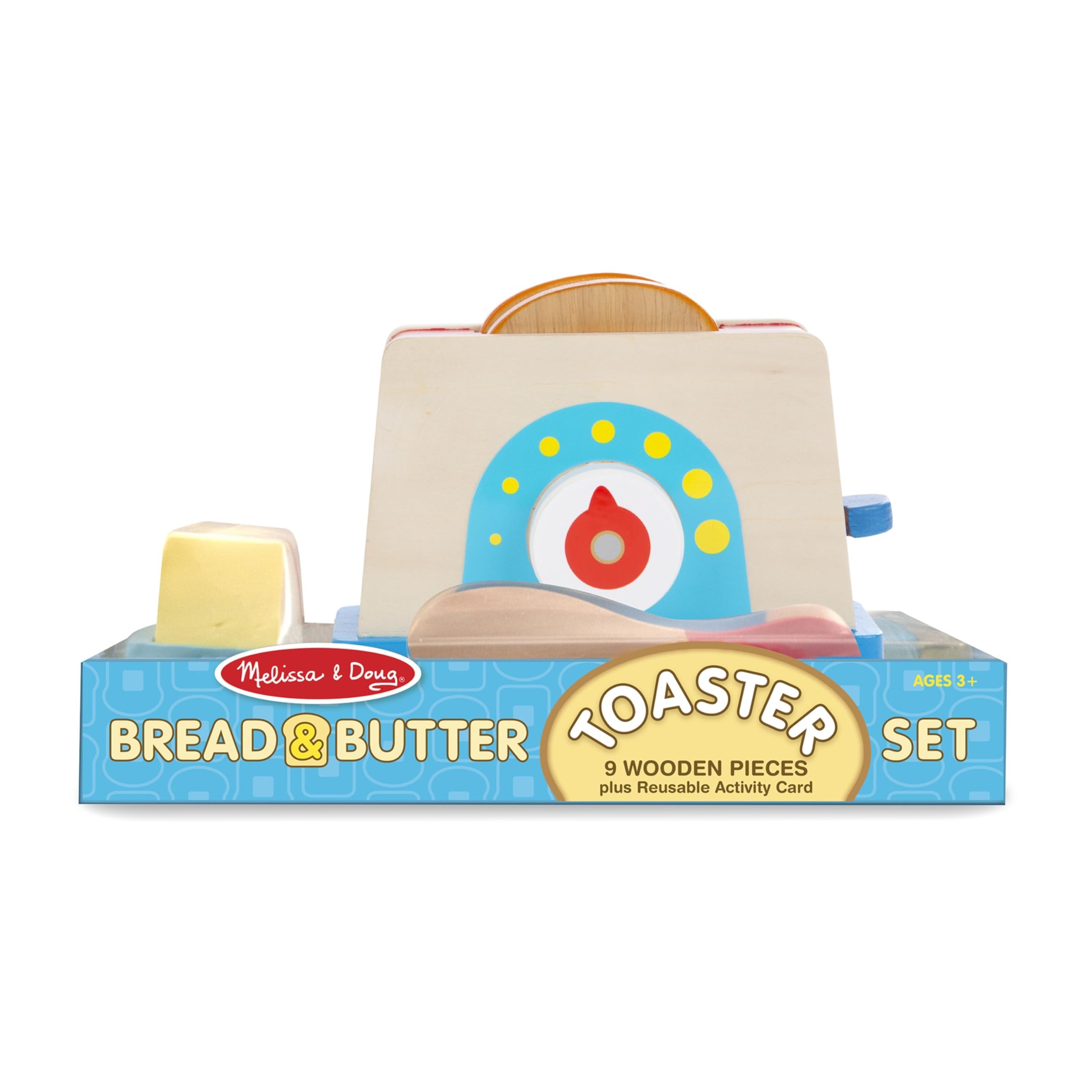 Melissa & Doug Bread and Butter Toaster Set (9 pcs) - Wooden Play Food and Kitchen Accessories