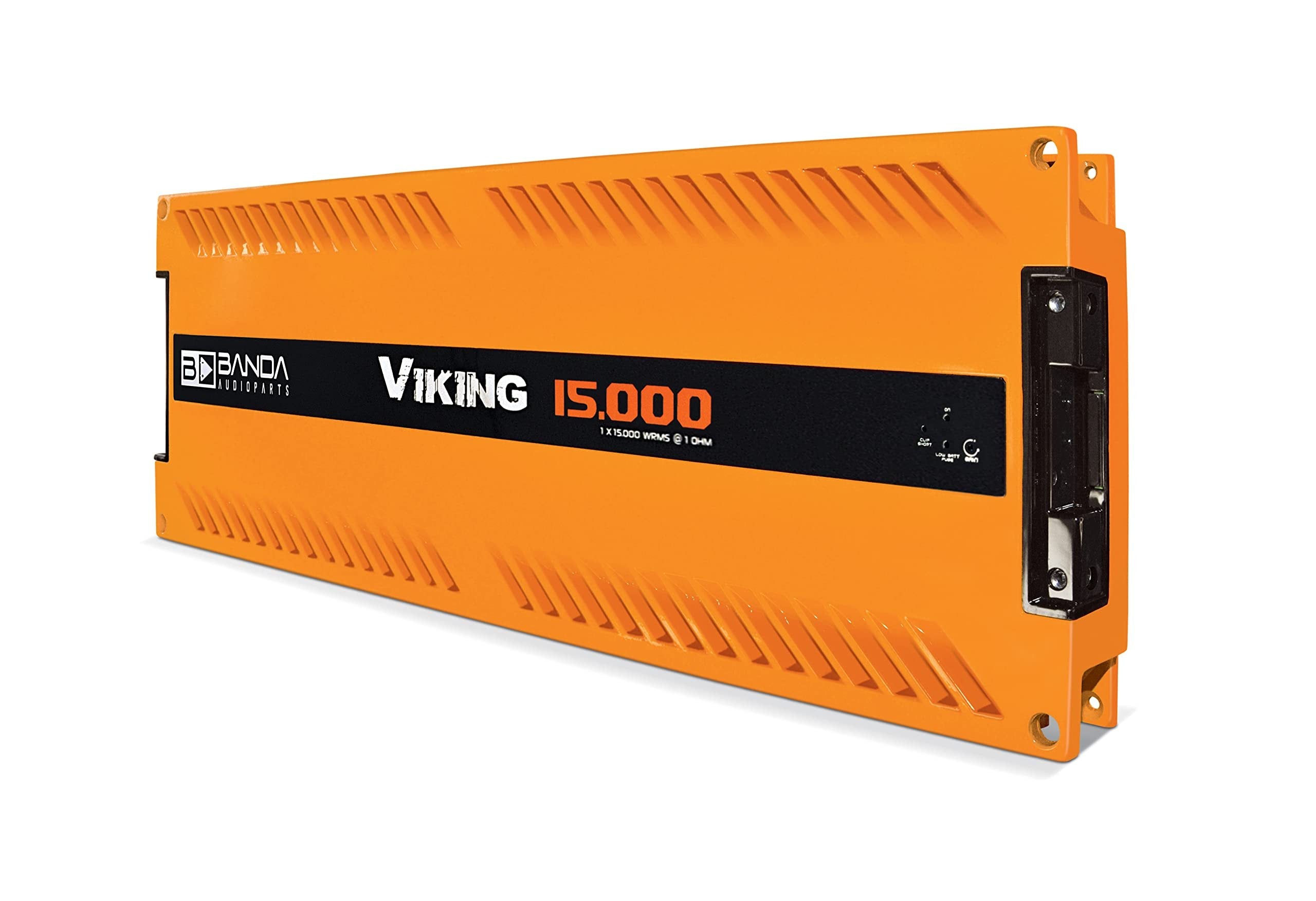 1-Ch Vehicle Audio Bass Amplifier - High-Powered Mono Bass Amplifier w/Subsonic Filter and Low Pass Filter Stable at 1 ohm, LED Indicators, Sound Specialization, Orange - Banda VIKING15000ORANGE