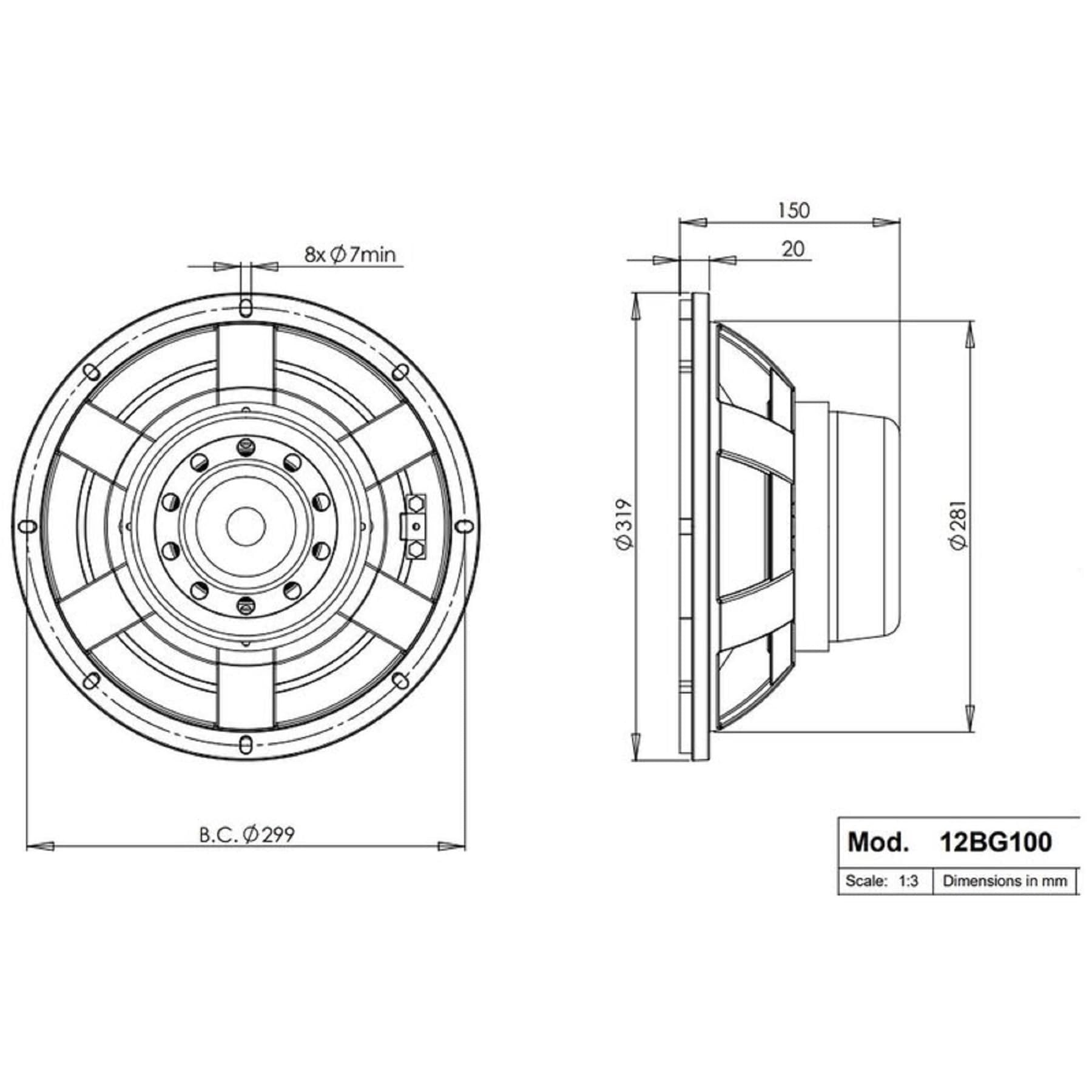 B&C Speakers 12BG100-4 12-inch Bass Woofer LF Drivers Pro Audio Component Speaker Driver for Motorcycle Car with 4 Ohms Impedance 1000 Watts Rms 2000 Watts Max Neodymium