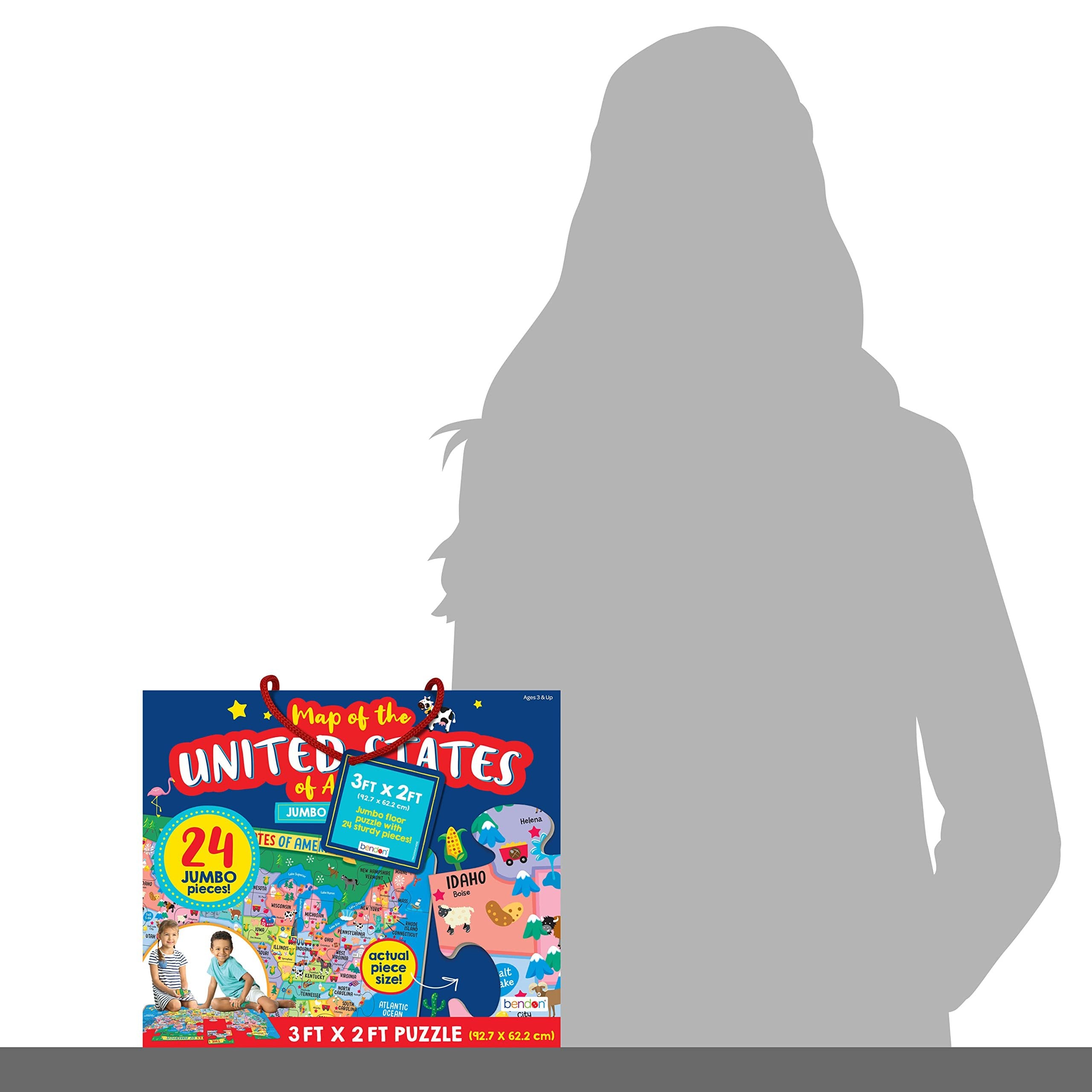 Bendon United States of America Map Jumbo Jigsaw Floor Puzzle (24 pcs, 3 x 2 feet Long) - Kids Map Puzzles, Large Floor Puzzles for Preschoolers and Kids Ages 3+