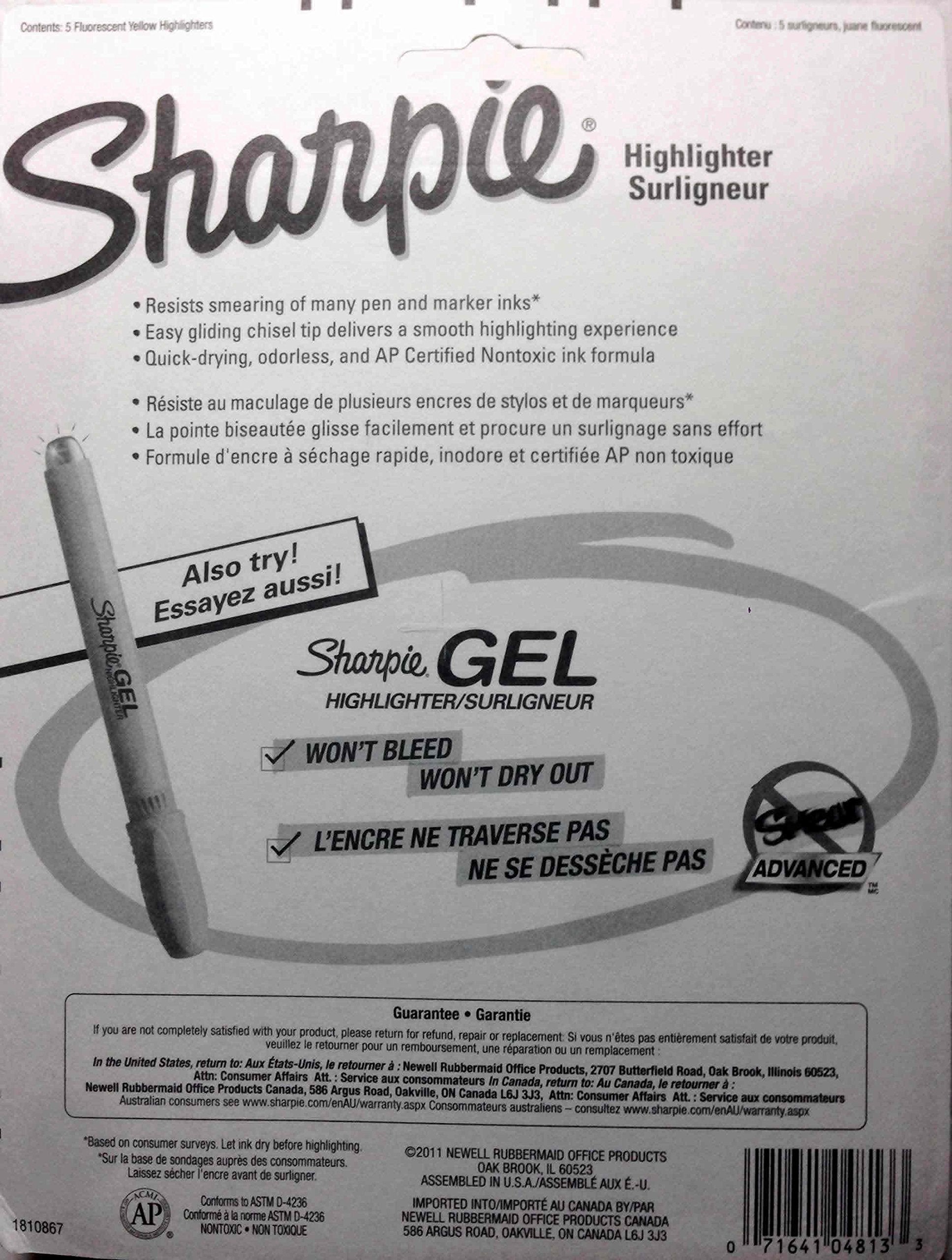 SHARPIE Accent Highlighter Tank style Chisel Tip Fluorescent Yellow, Pack of 5 (1809200)