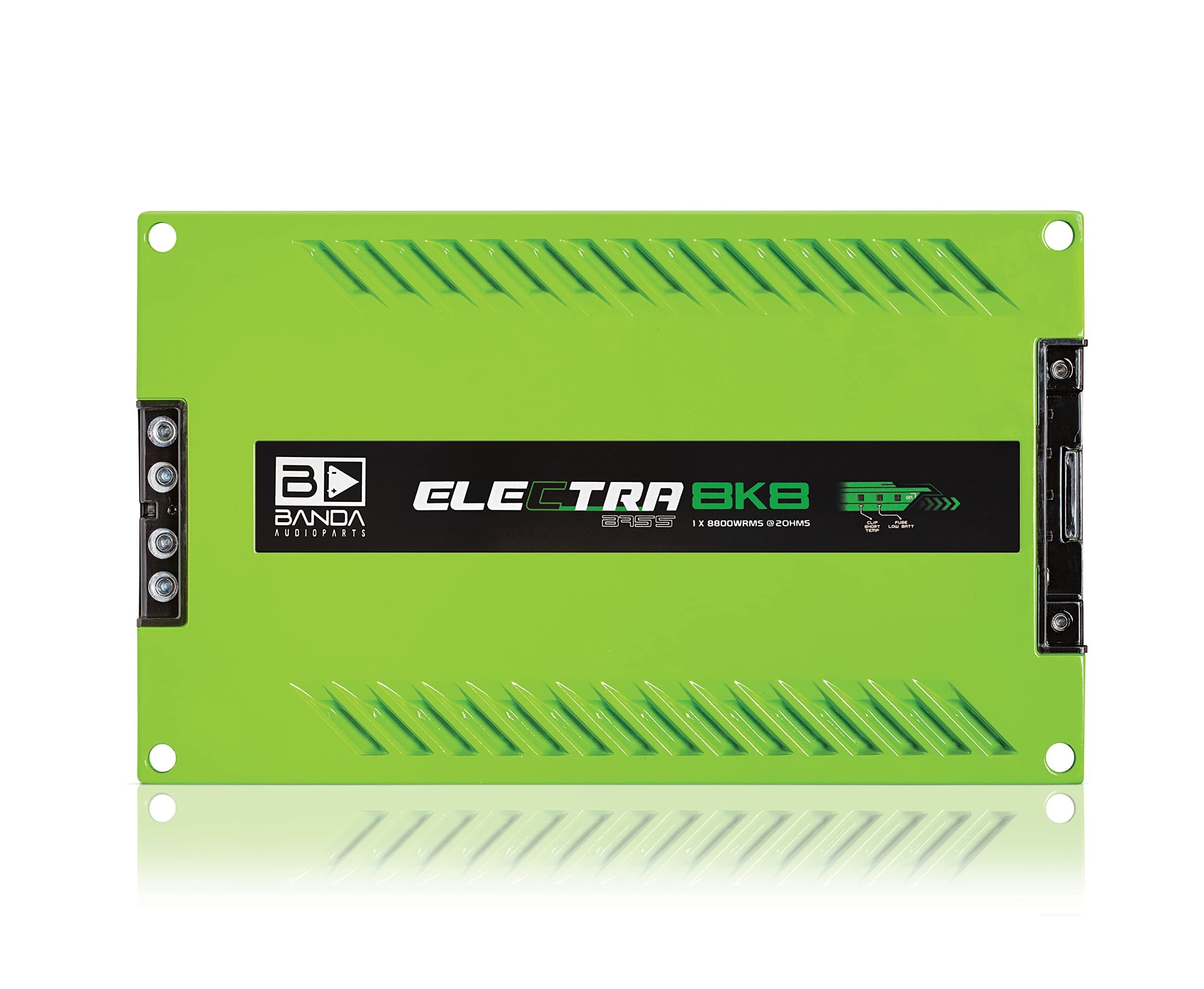 Electra 1-Ch. Vehicle Audio Bass Amp - 8800WRMS D Class High-Powered Mono Bass Amp w/Subsonic Filter & Low Pass Filter Stable @ 2Ohm, LED Indicators, Sound Specialization, Green - Banda 8K82OHMGREEN