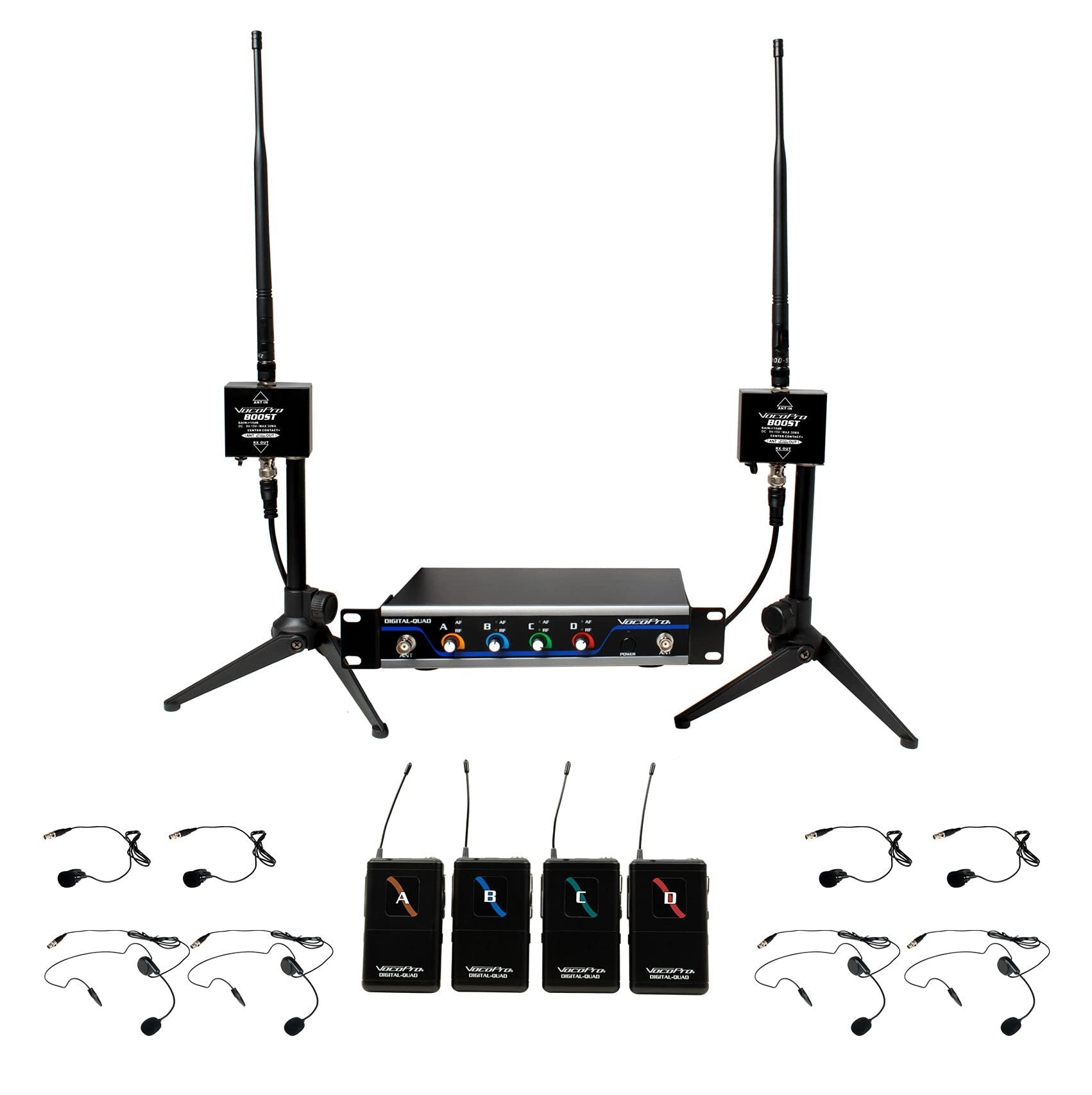VocoPro Headset, coaxial, Boost-Conference-4 /600ft. Long-Range, Digital Wireless Microphone Package Play-4