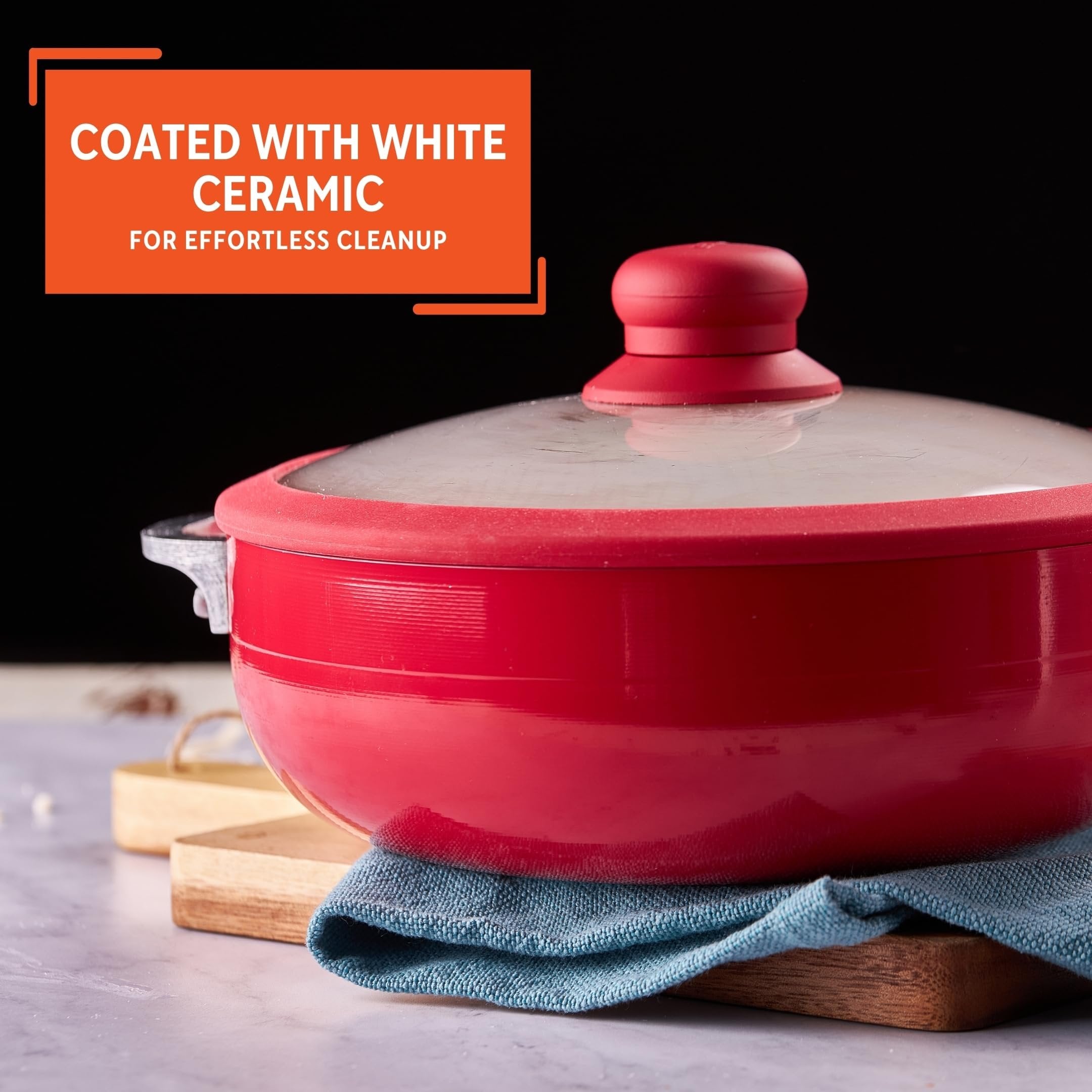 IMUSA USA 3.2Qt Red Ceramic Nonstick Caldero (Dutch Oven) with Silicone Rim & Glass Lid