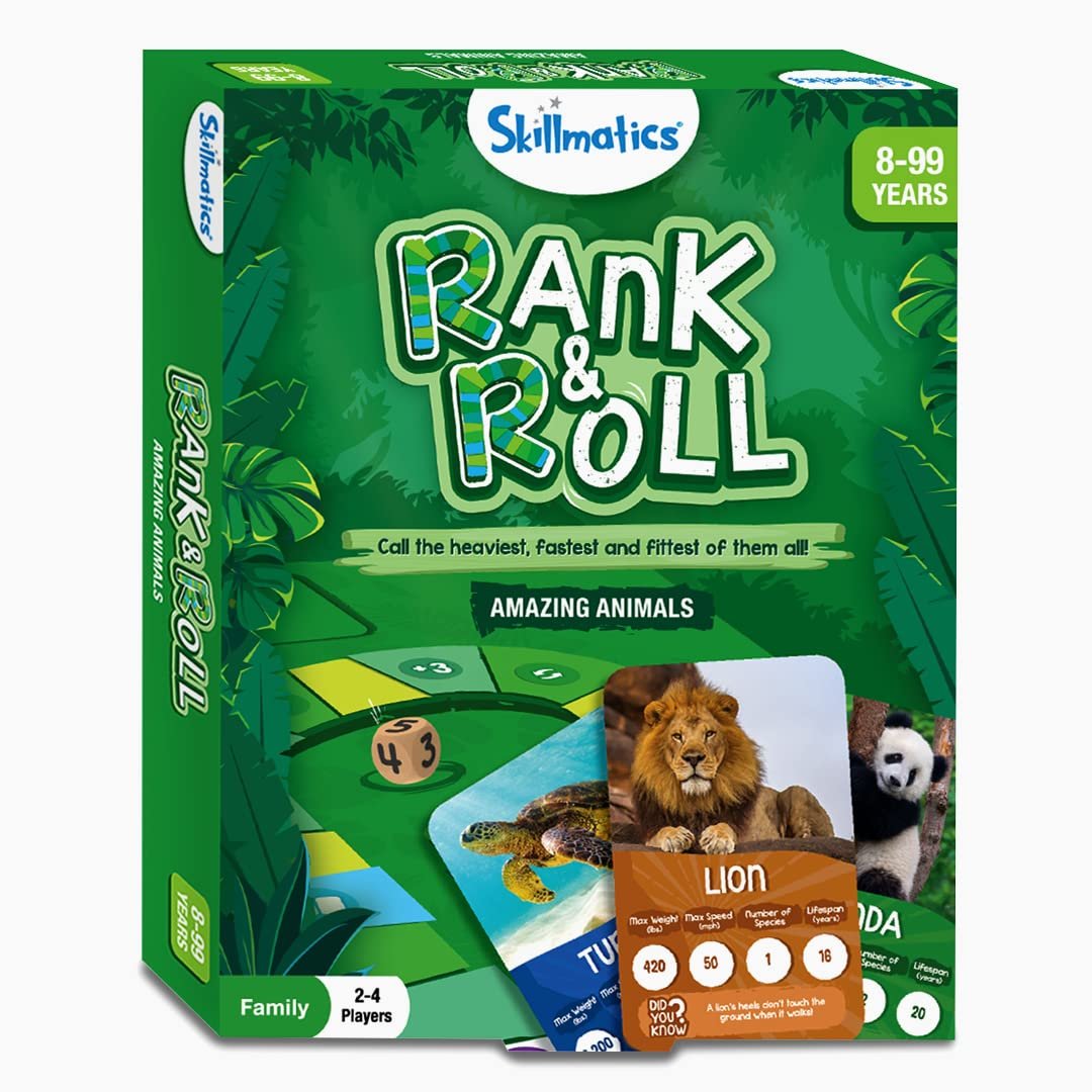 Skillmatics Trump Card & Board Game - Rank & Roll Animals, Memory Strategy Game, Gifts for Kids, Teens & Adults
