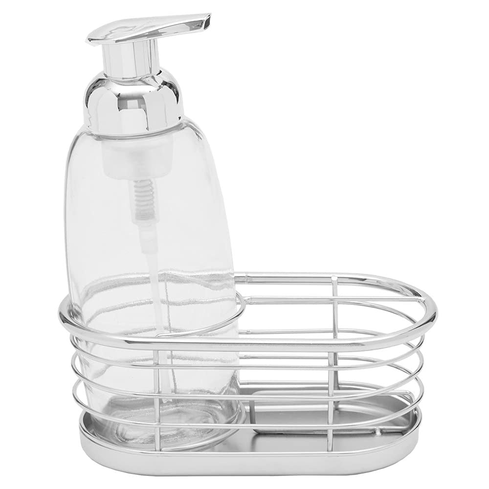 Efficient 14 oz. Liquid Soap Dispenser with Oval Open Wire Caddy by Home Basics | Controlled Dispensing, Easy-Refill Design, Minimize Soap Wastage, Durable Plastic Construction