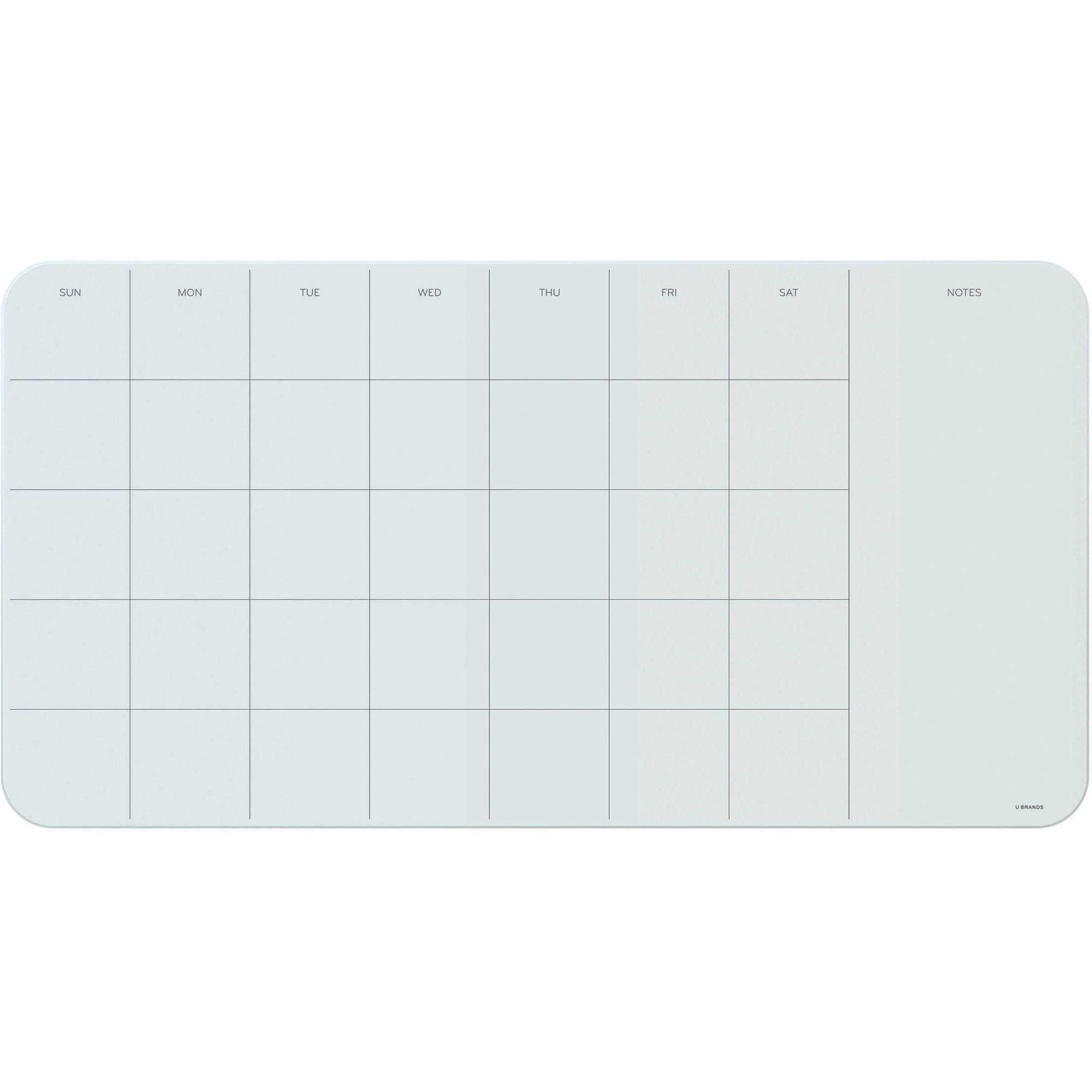 U Brands Magnetic Cubicle/Wall Glass Dry-Erase Monthly Calendar Board, 23 X 12 Inches, White Frosted Surface, Frameless