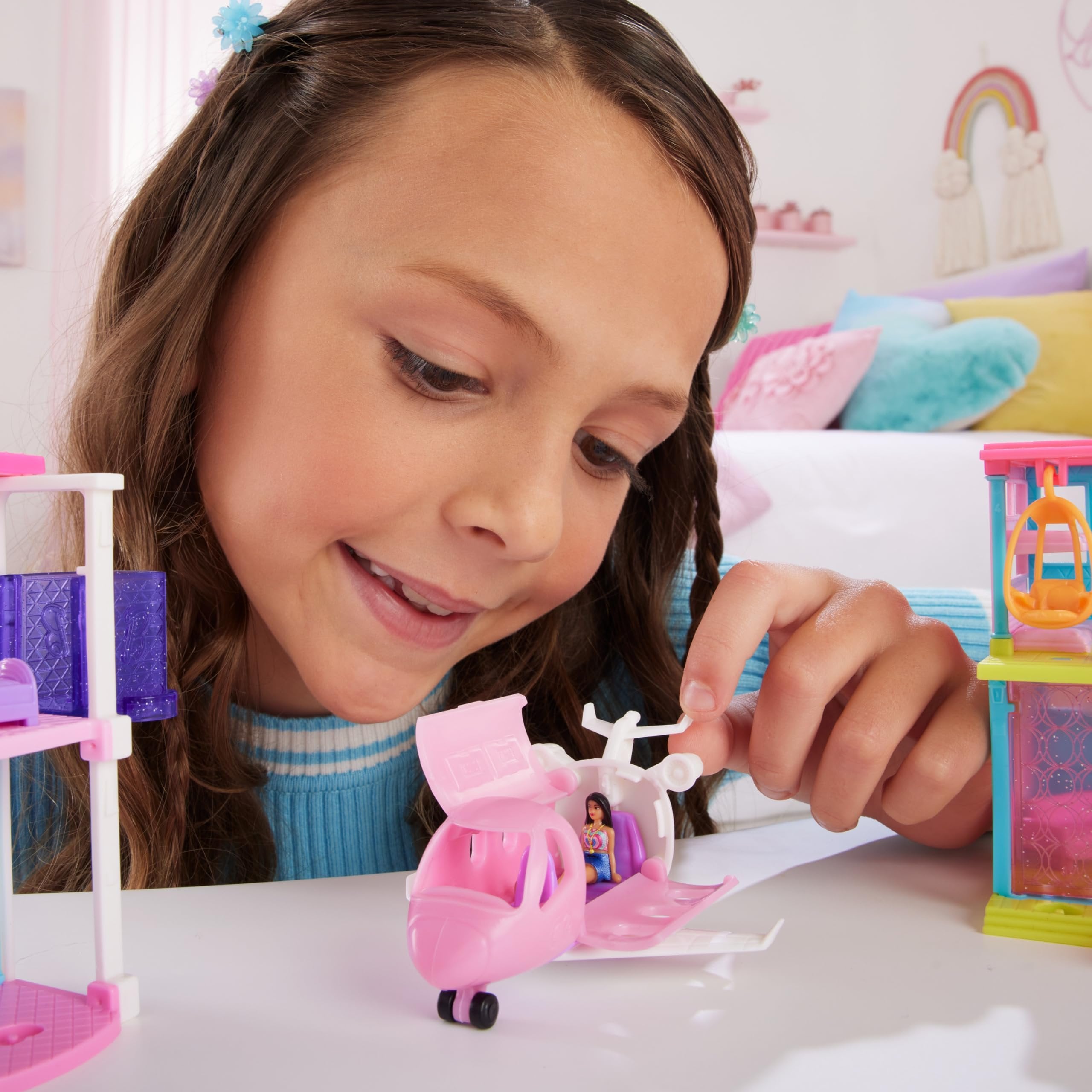 Barbie Mini BarbieLand Toy Vehicle Playset with 1.5-inch Doll & DreamPlane with Working Doors & Color-Change Surprise