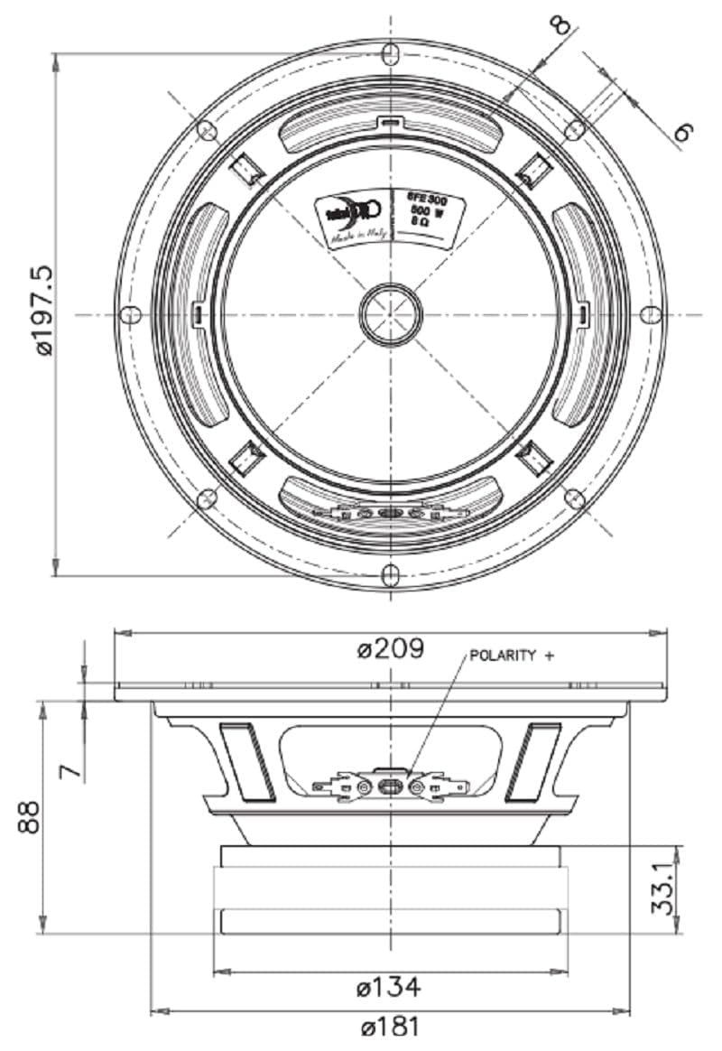 Faital Pro 8FE300-8 8-inch Mid Bass Woofer 8-Ohms Low-Frequency Loudspeaker Mid-Bass Applications 250-Watt Rms 500-Watt Max