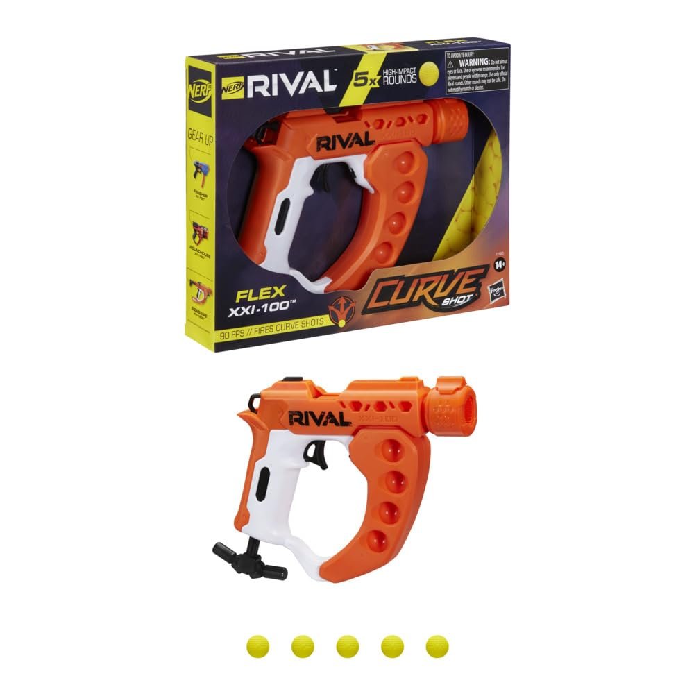 Nerf Rival Curve Shot - Flex XXI-100 Blaster - Fire Rounds to Curve Left, Right, Downward or Fire Straight - 5 Rival Rounds