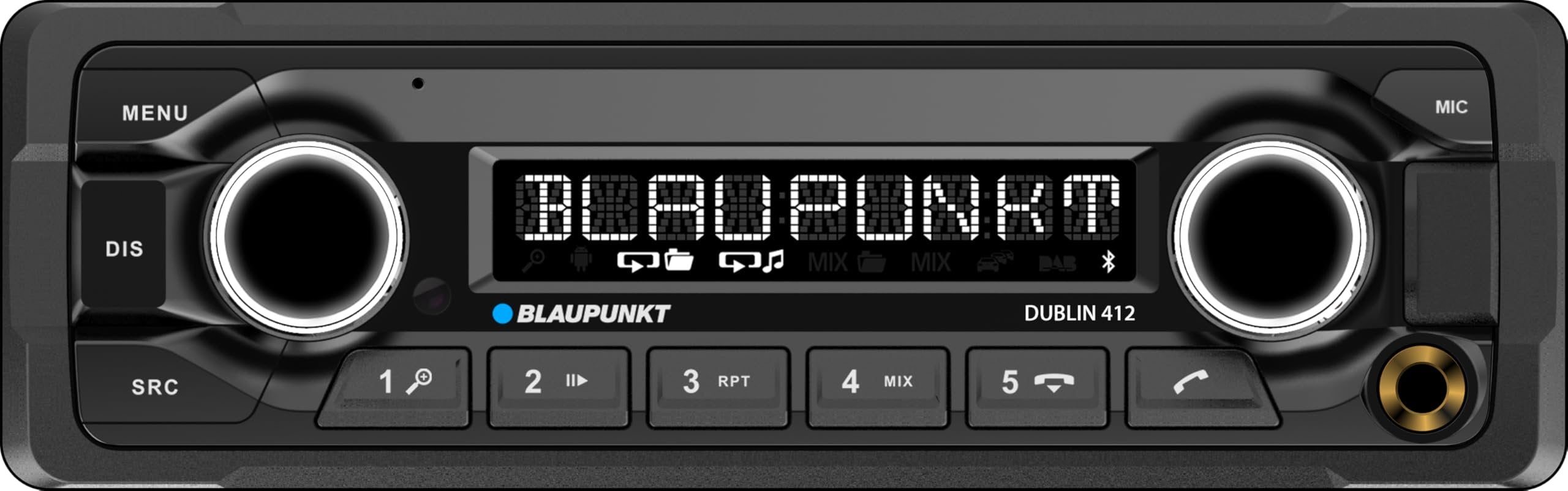 Blaupunkt DUBLIN412 Single DIN Car Stereo, AM FM Radio, BT Dual USB Digital Media Receiver, FLAC MP3 Player, Hands Free Calling, 50W x4 Power, Dual Subwoofer RCA Output, Voice Assistant, 12V