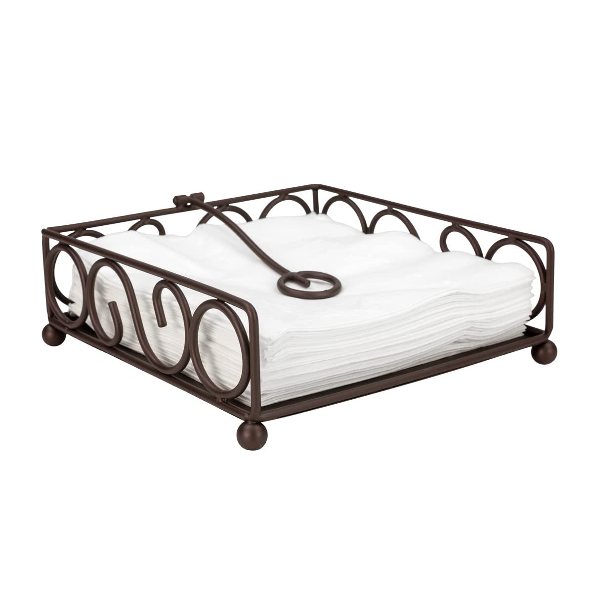 Napkin Holder For Table, By Home Basics (Bronze) | Napkin Holders For Kitchen | Scroll Design Table Napkin Holder with Stopper Medium