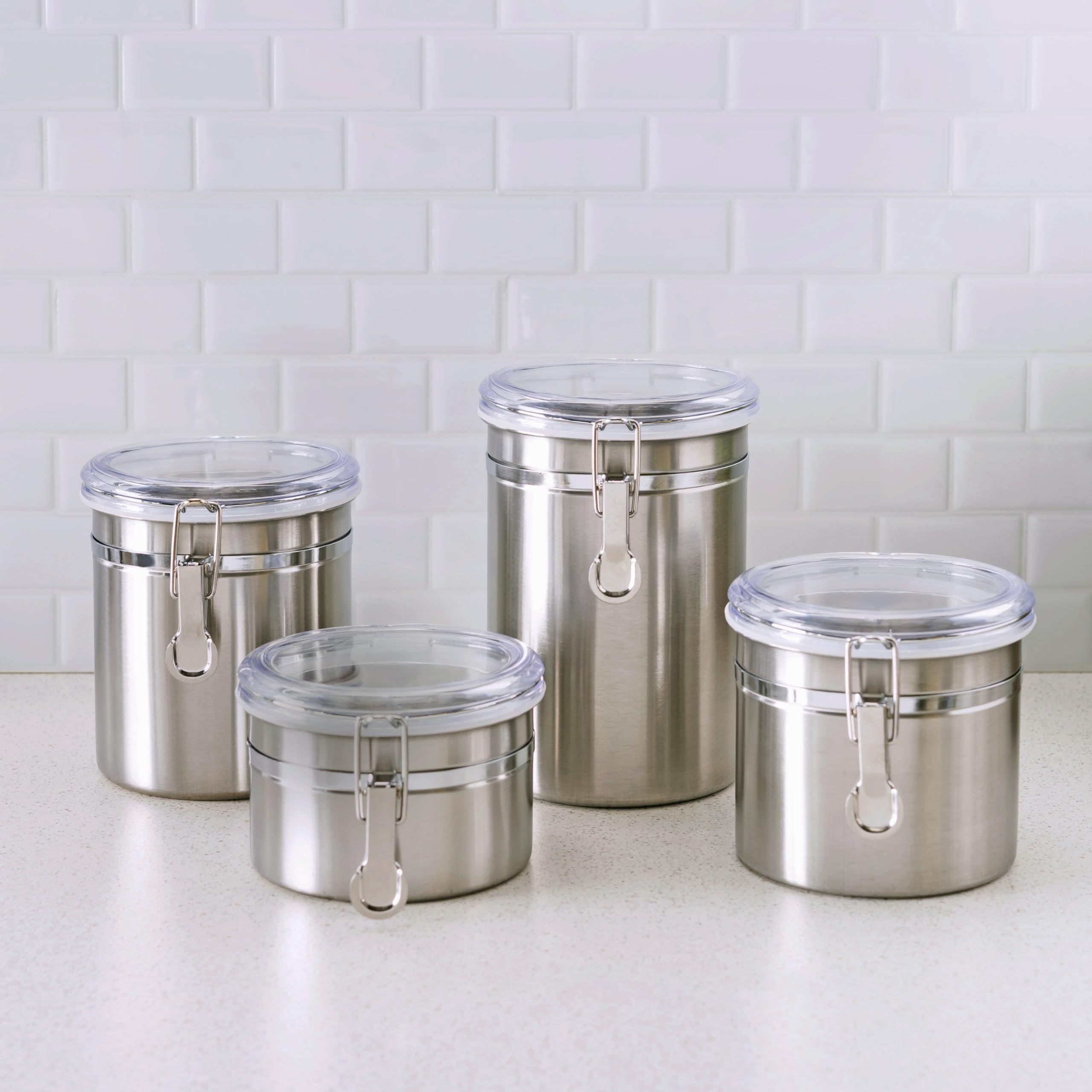 Home Basics 4 Piece Stainless Steel Canister Set,Silver