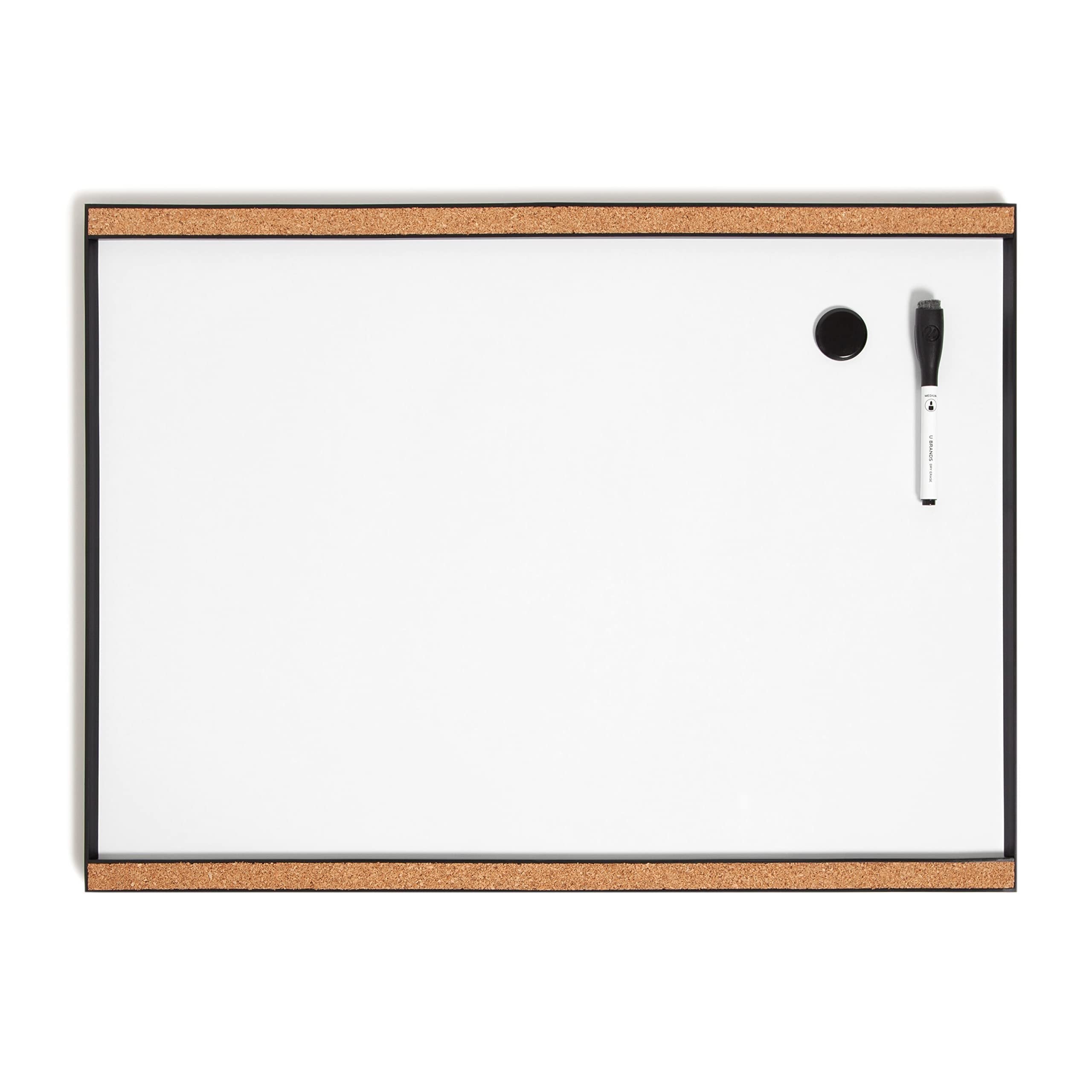 U Brands PinIt Combination Dry Erase Board with Black Frame, Office Supplies, Includes Marker and Magnet, 17” x 23”