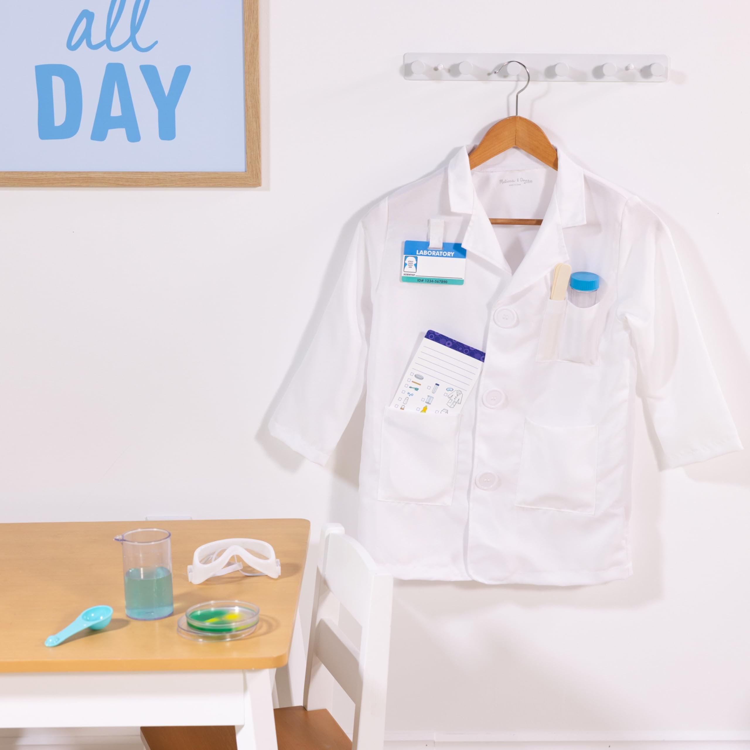 Melissa & Doug Scientist Role Play Costume Set (X pcs) - Lab Coat, Goggles, 6 Experiments