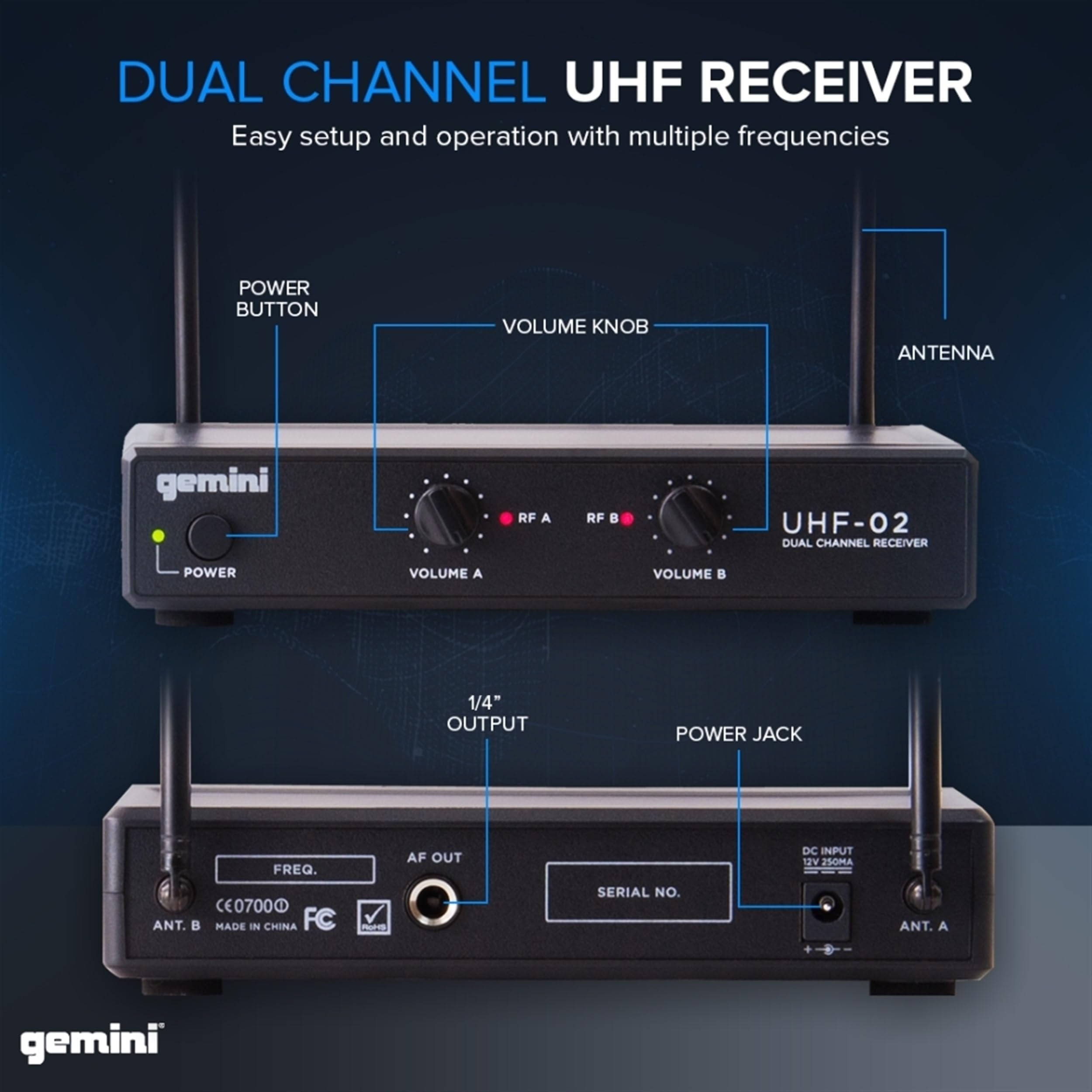 Gemini UHF-02 S34 Wireless Microphone System - Channels 3 & 4 - Versatile Cordless Mics for Podcasting and Events