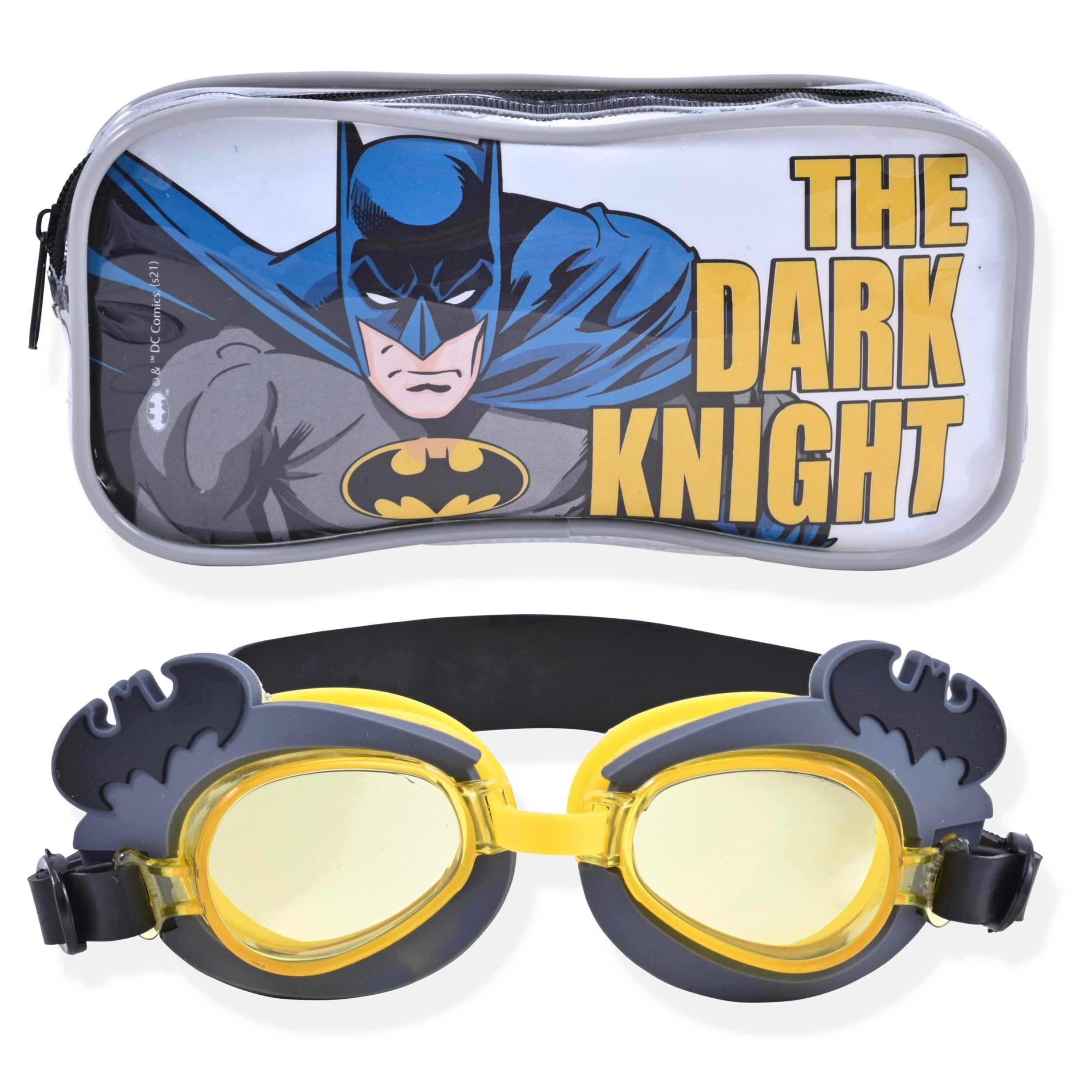 BATMAN Kids Swim Goggles for Boys and Girls | Boys Swimming Goggles with Carrying Case (Yellow)