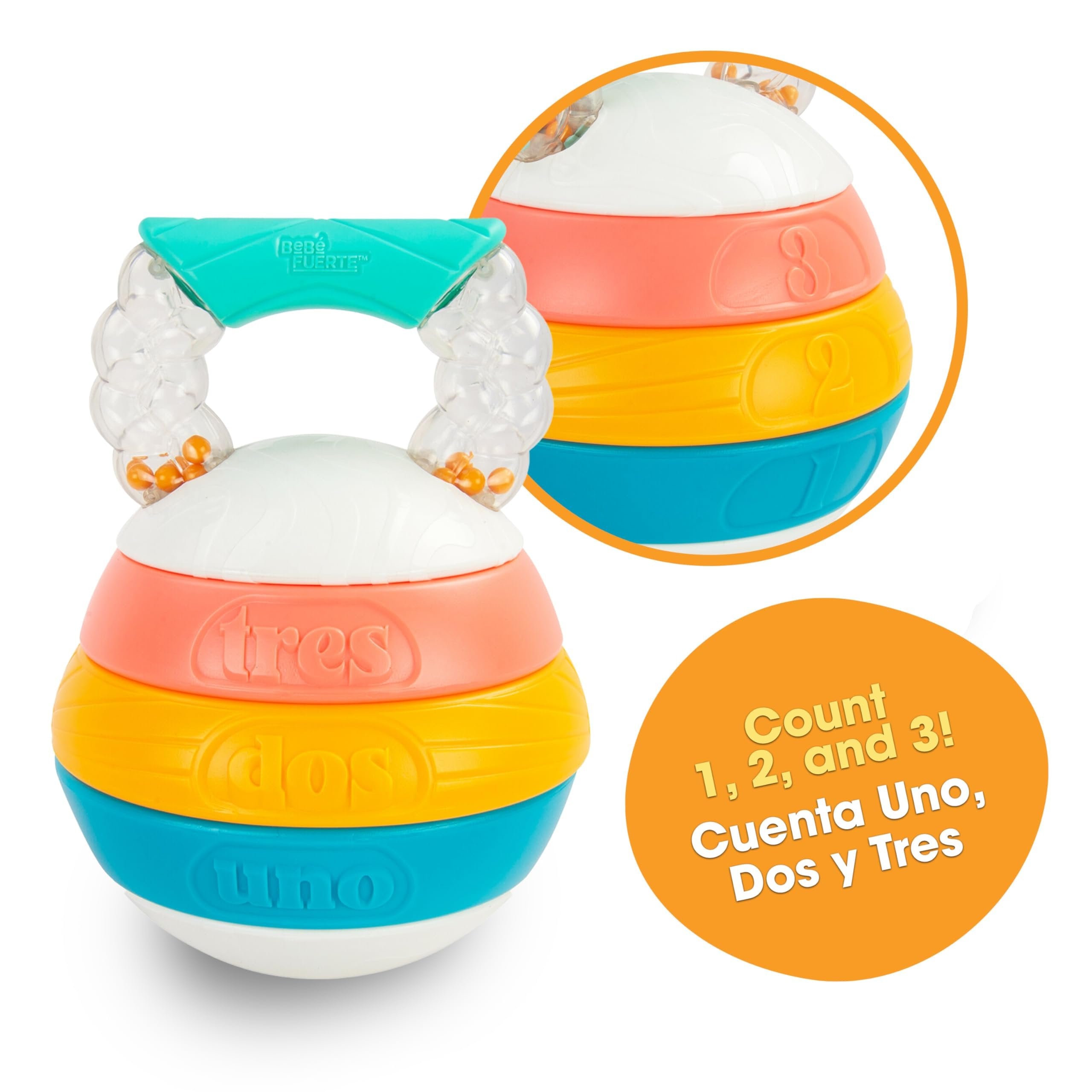 BEBE FUERTE Stack and Count Kettlebell Activity Toy by Robin Arzon - Bilingual Stacking Toys - Baby Workout Toys - Baby and Toddler Gifts for Ages 6 Months and Up