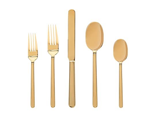 Godinger 20 Piece Flatware Set with 4 Dinner Forks, 4 Salad Forks, 4 Tablespoons, 4 Teaspoons and Knifes, 18/0 Stainless Steel Rail Gold, Set of 4