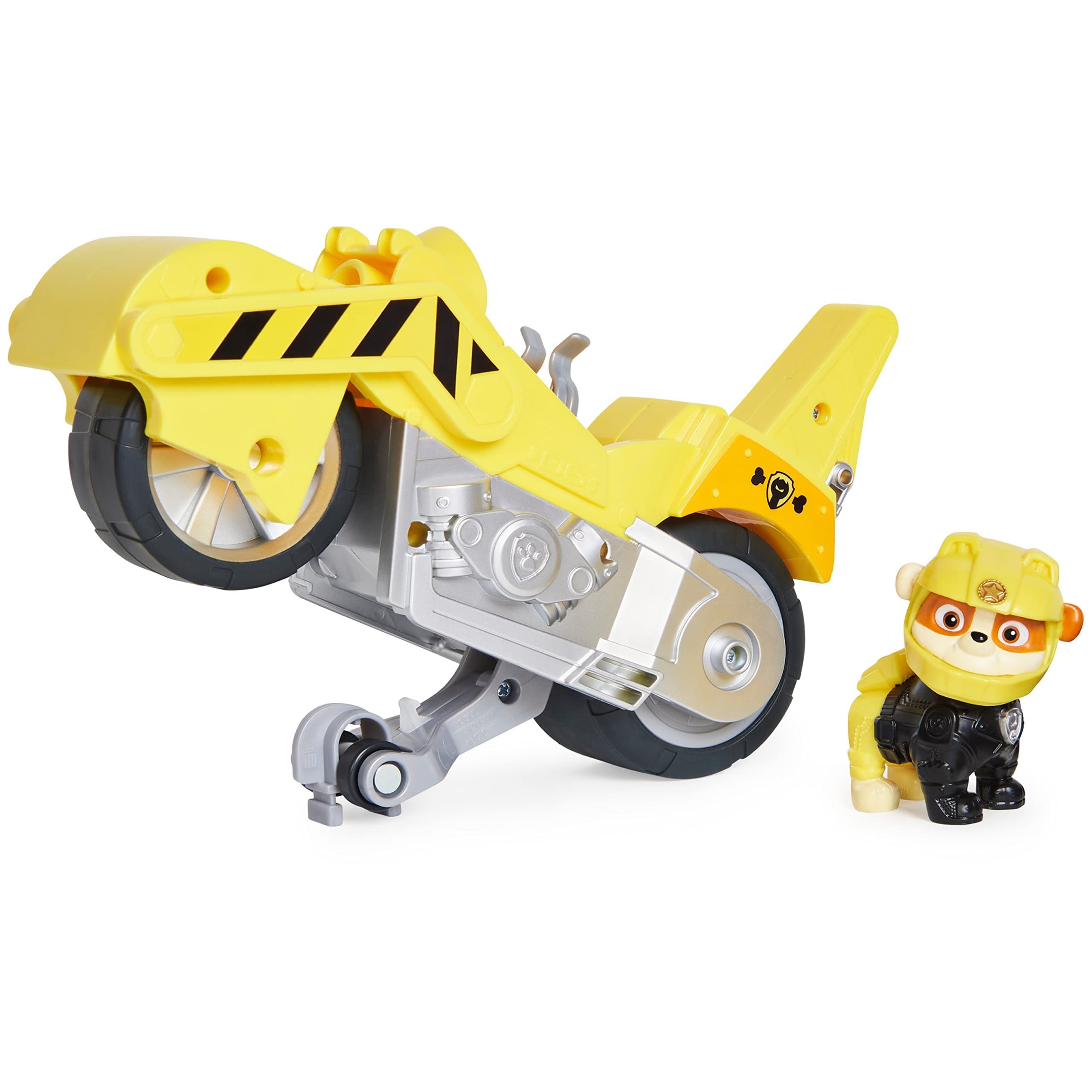 Paw Patrol, Moto Pups Rubble’s Deluxe Pull Back Motorcycle Vehicle with Wheelie Feature and Toy Figure