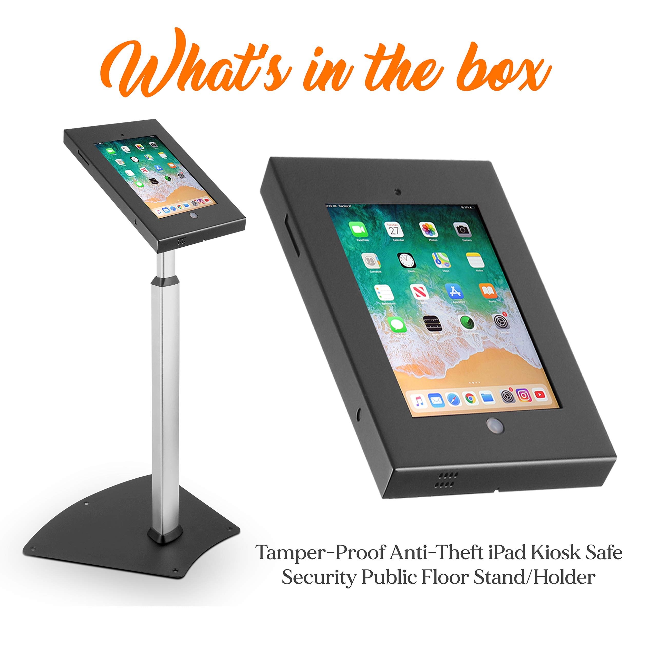 Pyle PSPADLK55 Tamper-Proof Anti-Theft iPad Kiosk Safe Security Public Floor Stand, Holder, Public Display Case with Adjustable Height & Cable Management for iPads 2/3/4/Air , Black