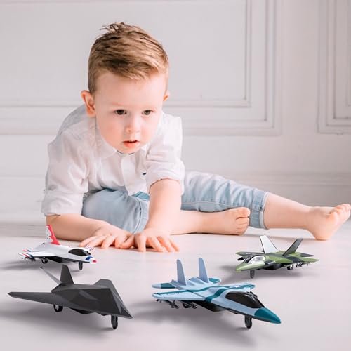 United Sates Air Force 4-Pack Toy Jet Squadron Die Cast Airplanes, Pull Back Military Fighter Jets, Diecast Air Plane Models