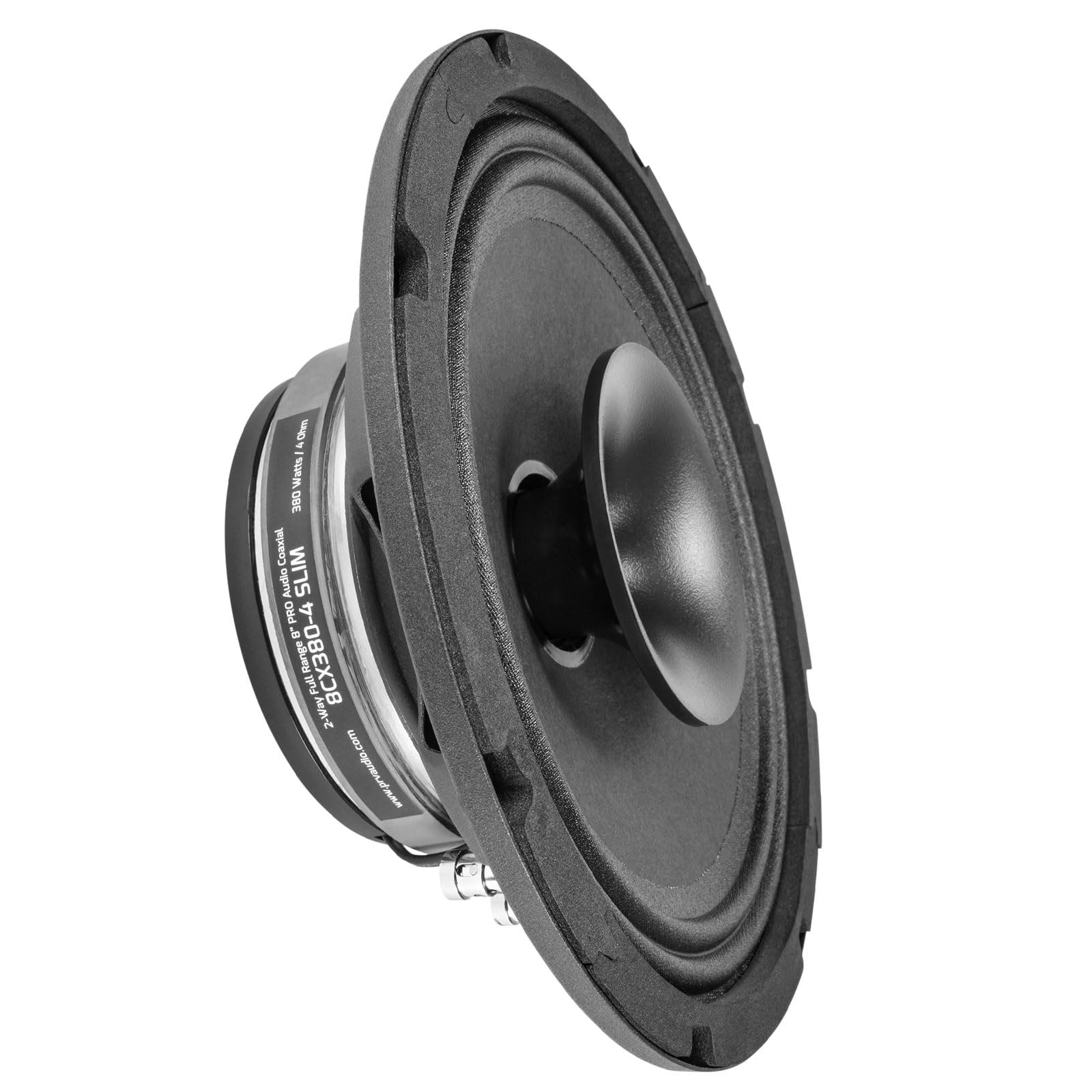 PRV AUDIO 8" Shallow Coaxial Car Audio Speaker 8CX380-4 Slim Loudspeaker with Built-in Tweeter Driver and Grill Included 380 Watts 4 Ohm (Single)