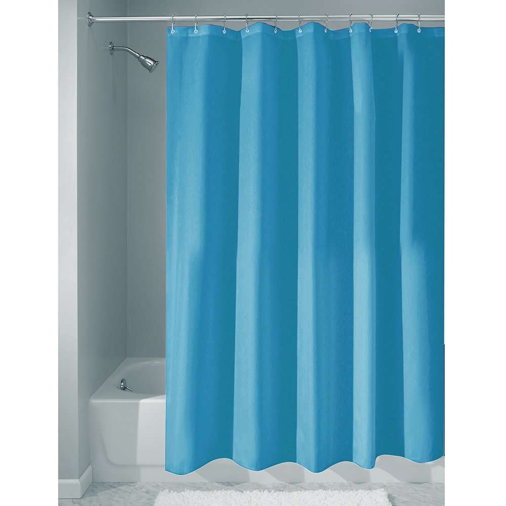 iDesign Fabric Shower Curtain, Water-Repellent and Mold- and Mildew-Resistant Liner for Master, Guest, Kid's, College Dorm Bathroom, 72" x 72" - Azure Blue