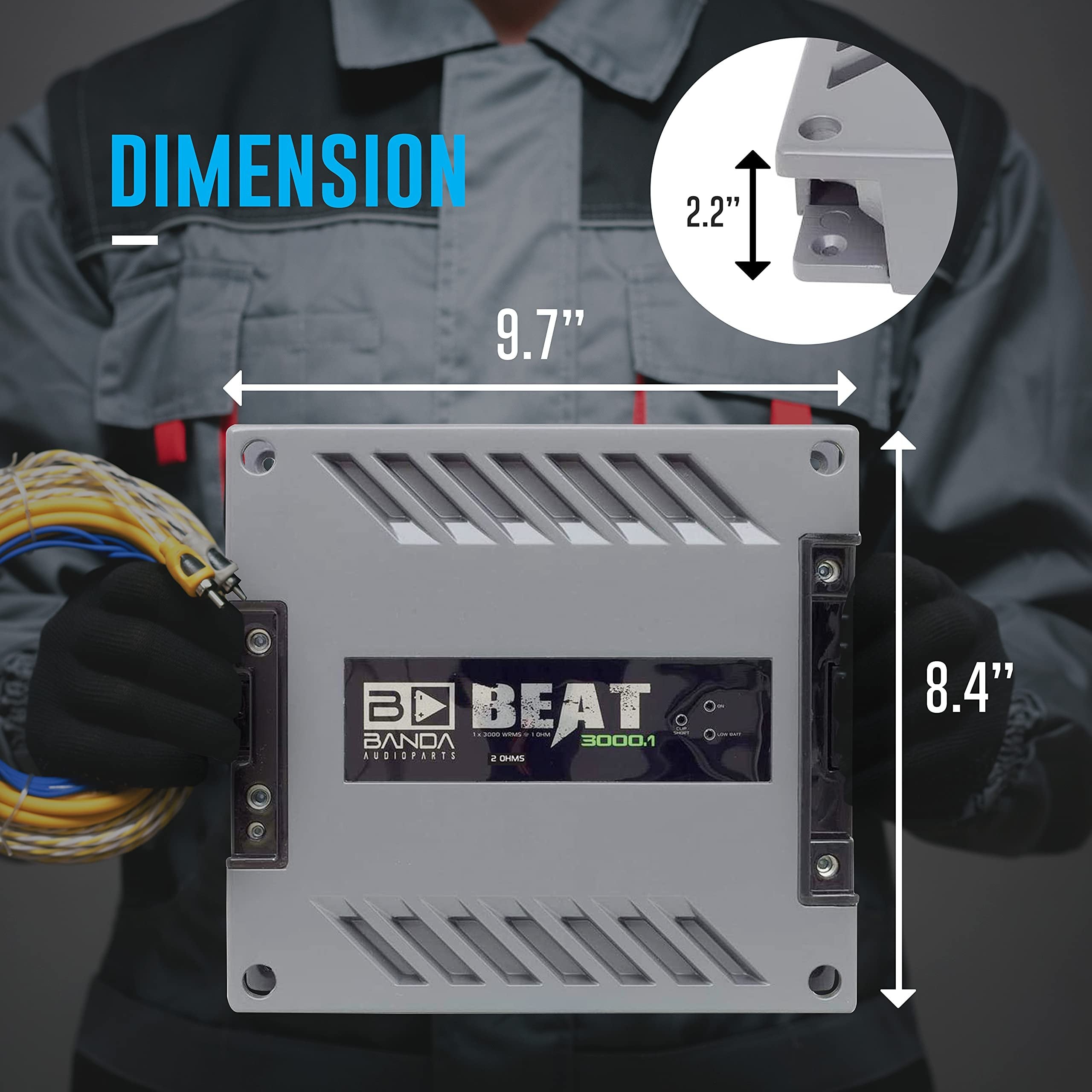 Banda 1-Channel Vehicle Audio Amplifier - 3000 Watts High-Powered Mono Bass Amplifier w/Subsonic Filter and Low Pass Filter Stable at 1 ohm, LED Indicators, Sound Specialization - BANDA BEAT3001