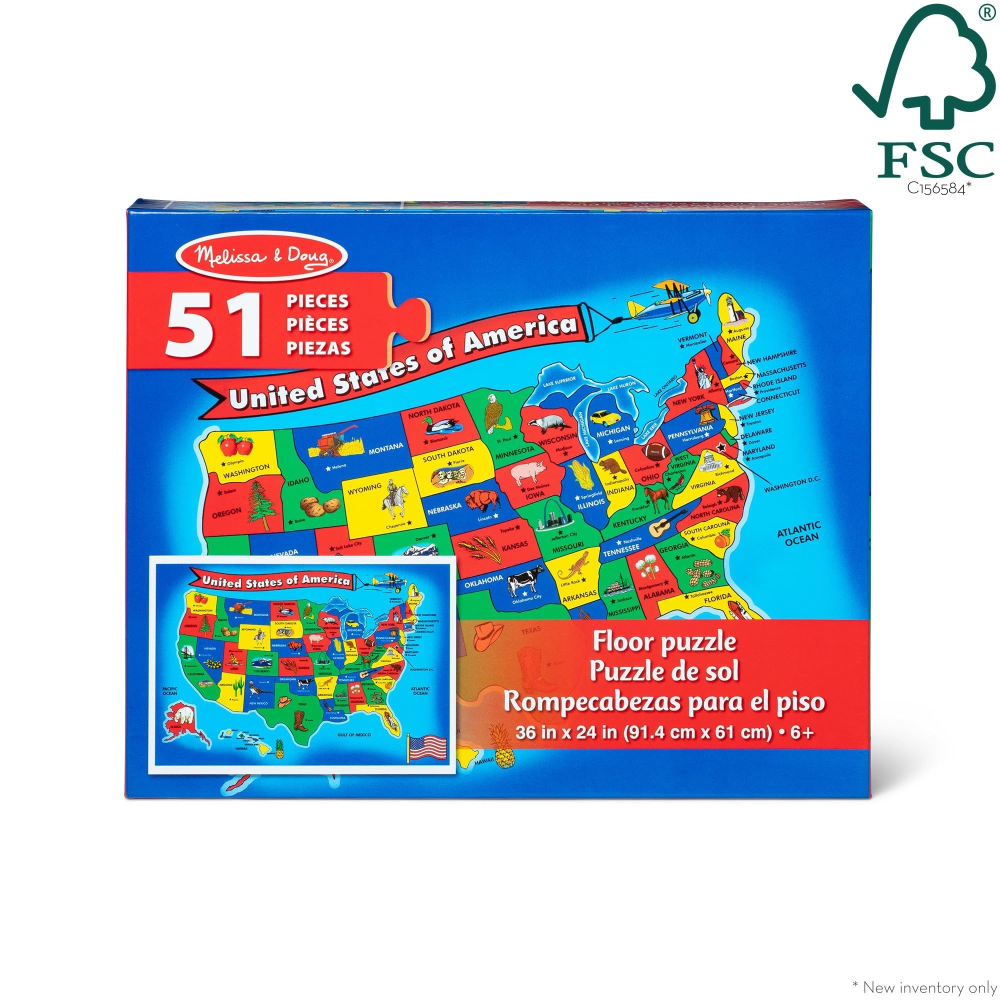Melissa & Doug USA Map Floor Puzzle - 51 Pieces (2 x 3 feet) - FSC Certified