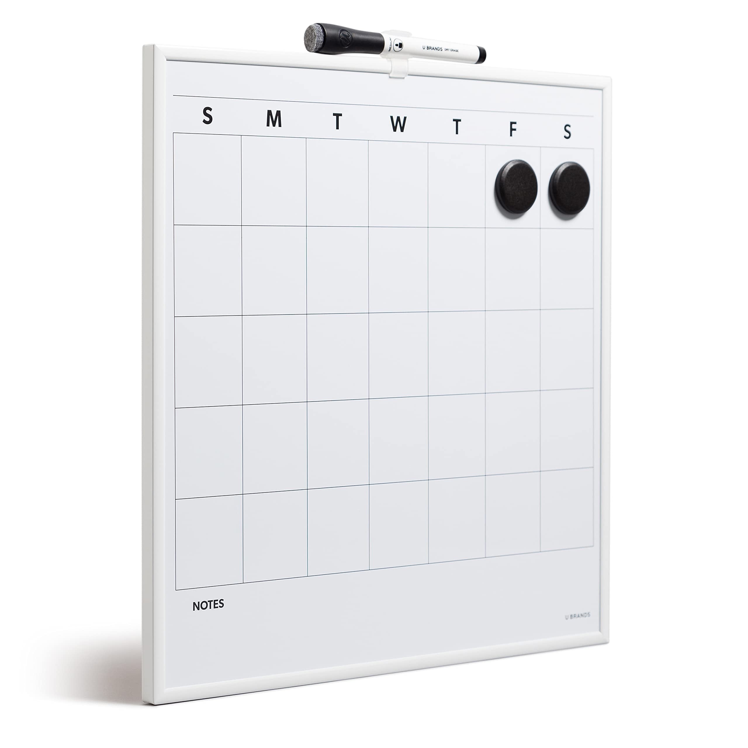U Brands Magnetic Dry Erase Wall Calendar with White Metal Frame, Includes Marker and Magnets, 14” x 14”
