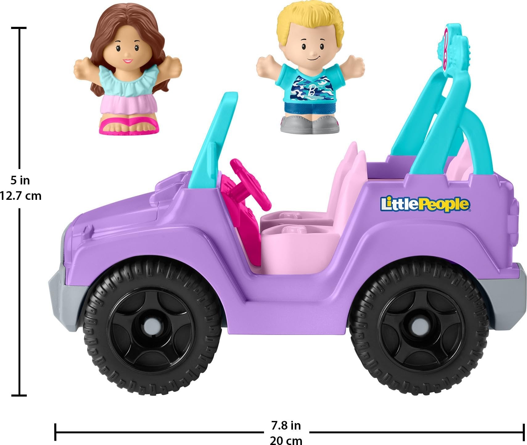 Fisher-Price Little People Barbie Toddler Toy Car Beach Cruiser with Music Sounds and 2 Figures for Pretend Play Kids Ages 18+ Months