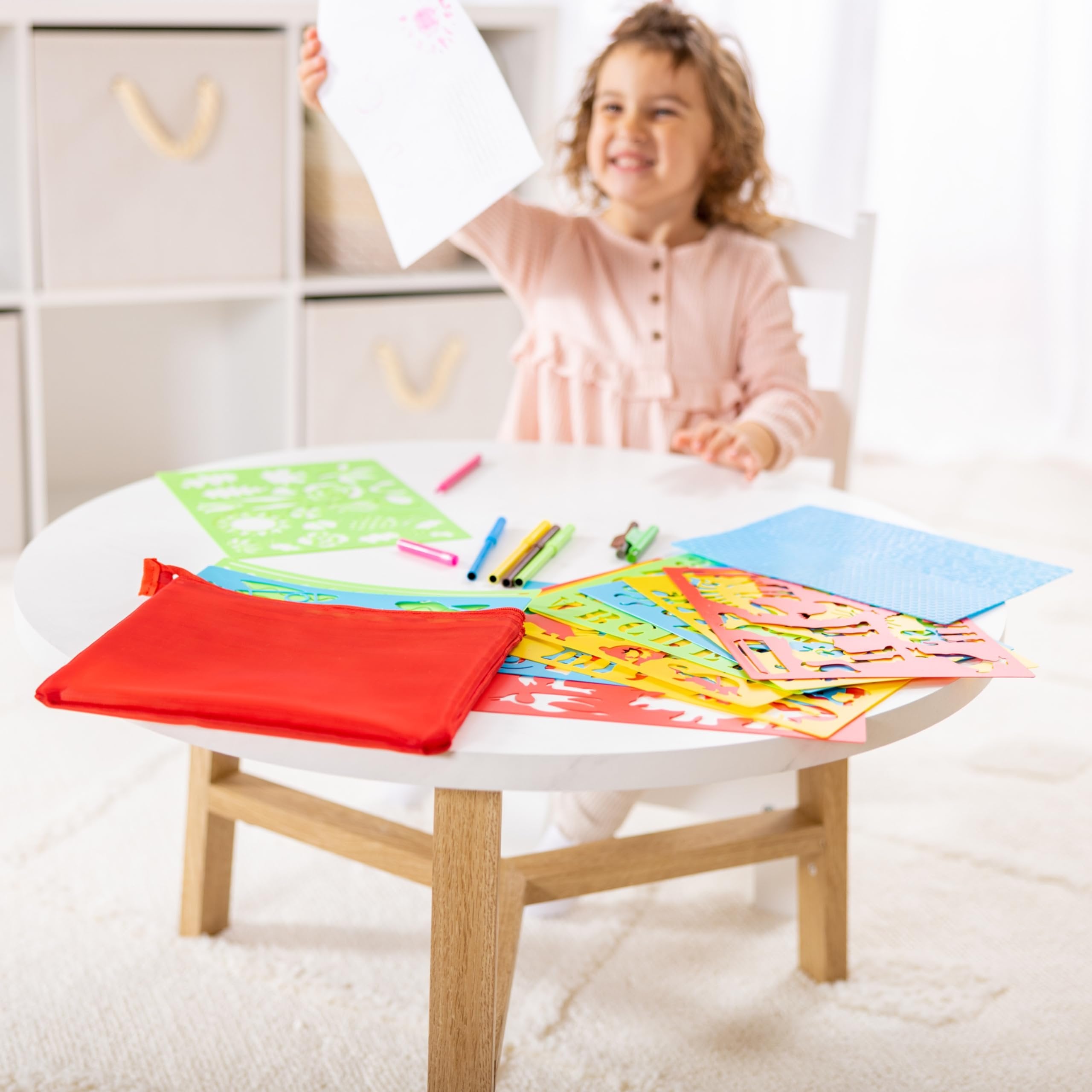 Melissa & Doug Created by Me! Stencil Art Coloring Activity Kit in Storage Pouch - 170+ Designs, 6 Markers, 2 Crayons, Paper - FSC-Certified Materials