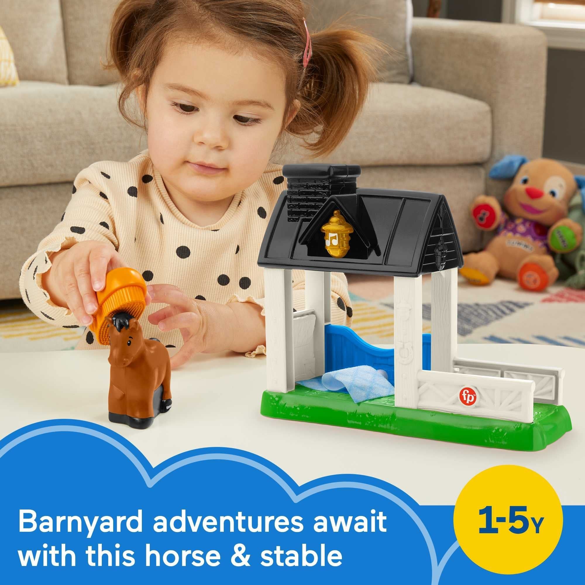 Fisher-Price Little People Toddler Toy Horse Stable Playset with Lights Sounds & Figure for Preschool Pretend Play Kids Ages 1+ Years