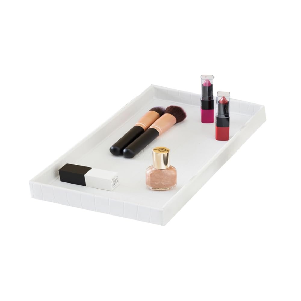 Home Basics Crocodile Plastic Vanity Tray For Jewelry, Make up, Perfume, Cosmetics, Bathroom or Dresser Organizer, (White)