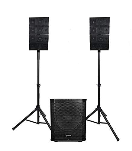 Gemini Sound LRX-448 Professional Bluetooth PA System, Line Array with 4x4 Horizontal Drivers, 12" Powered Subwoofer, 1000W, USB/SD Card, Includes Stands and Cables