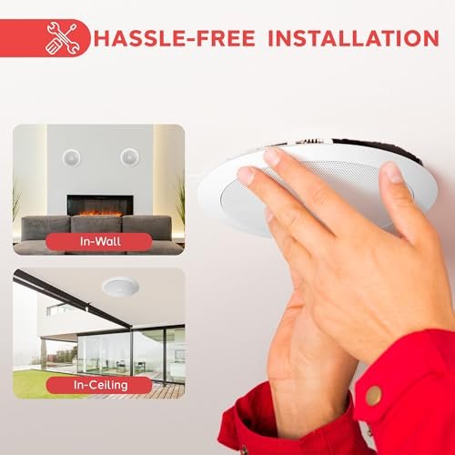 Pyle 6.5'' In-Wall/In-Ceiling Midbass Speakers (Pair) - 2-Way Woofer Speaker System Directable 1” Titanium Dome Tweeter Flush Mount Design w/ 65Hz - 22kHz Frequency Response 250 Watts Peak - PDIC60