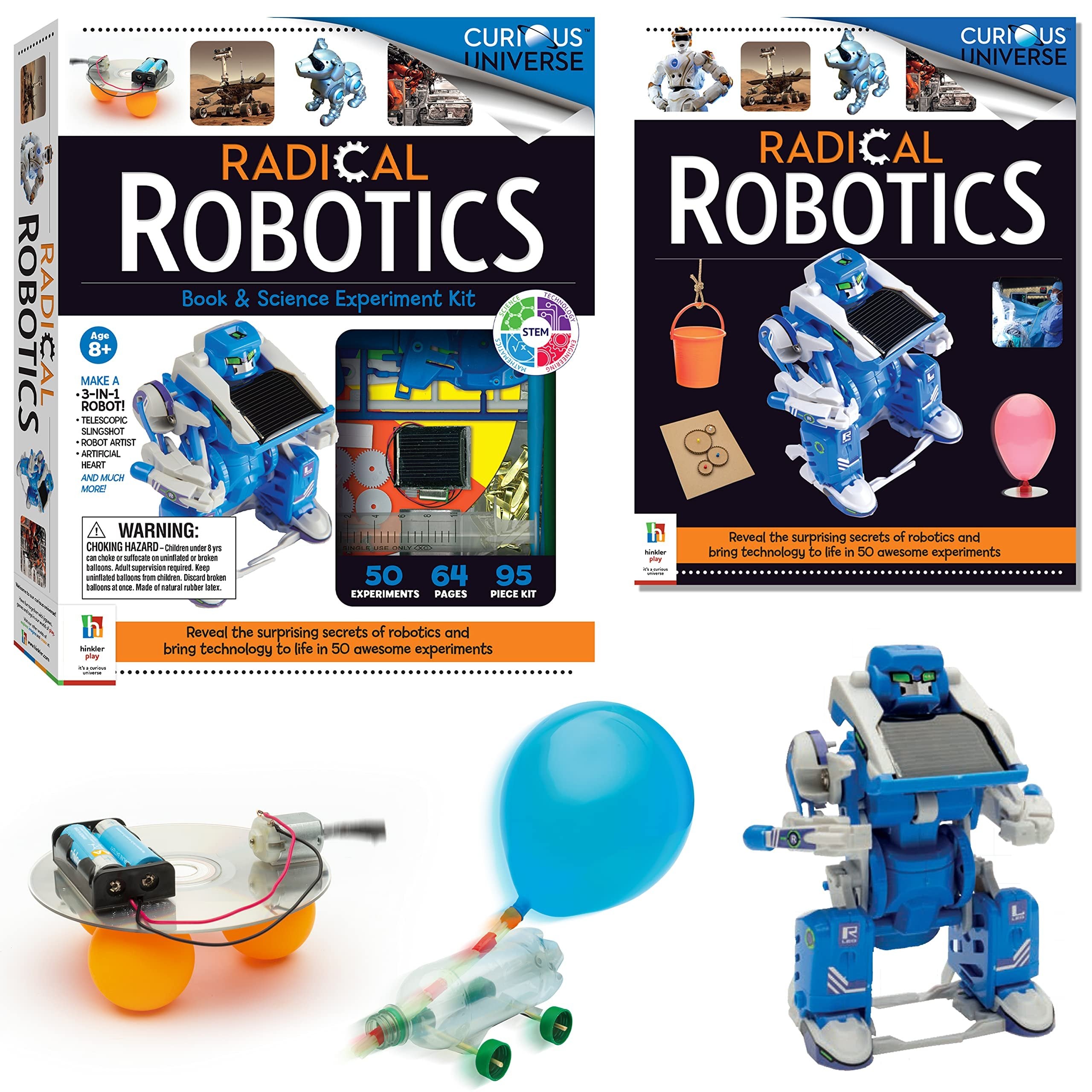 Curious Universe - Radical Robotics Science Kit - 50 Science Experiments with 95 Piece Kit - DIY Science and Robotics for Kids - Build Rocket Car - Create Robot - STEM Skills for Kids Aged 8 to 14