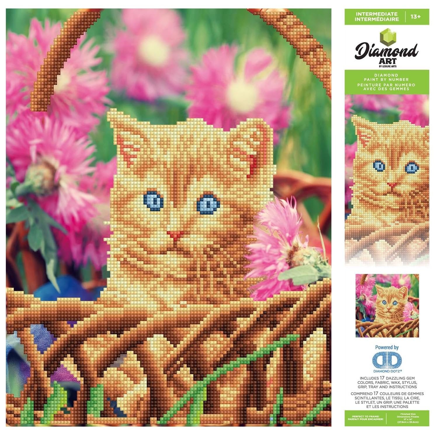 Diamond Art By Leisure Arts Kitten Basket, 11"X14", Intermediate Diamond Painting Kits For Adults, Art For Adults, Kit, Painting