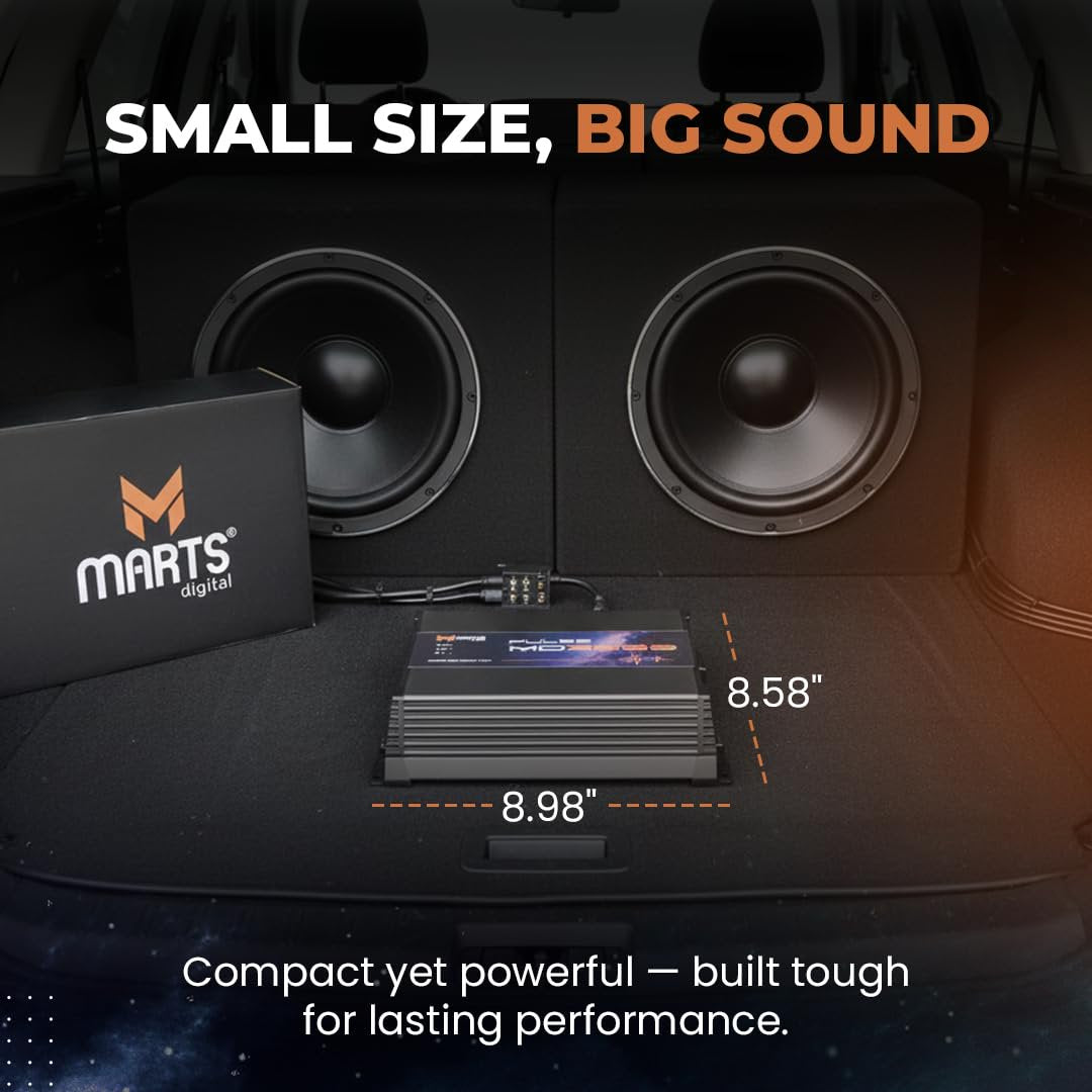 Marts Digital MD 3000 | Full Range Class D Car Amplifier | 3000W RMS at 1 Ohm | Compact Size | Thermal Protection with Fan | Stable Power & Signal Terminals | for Car Audio Installations