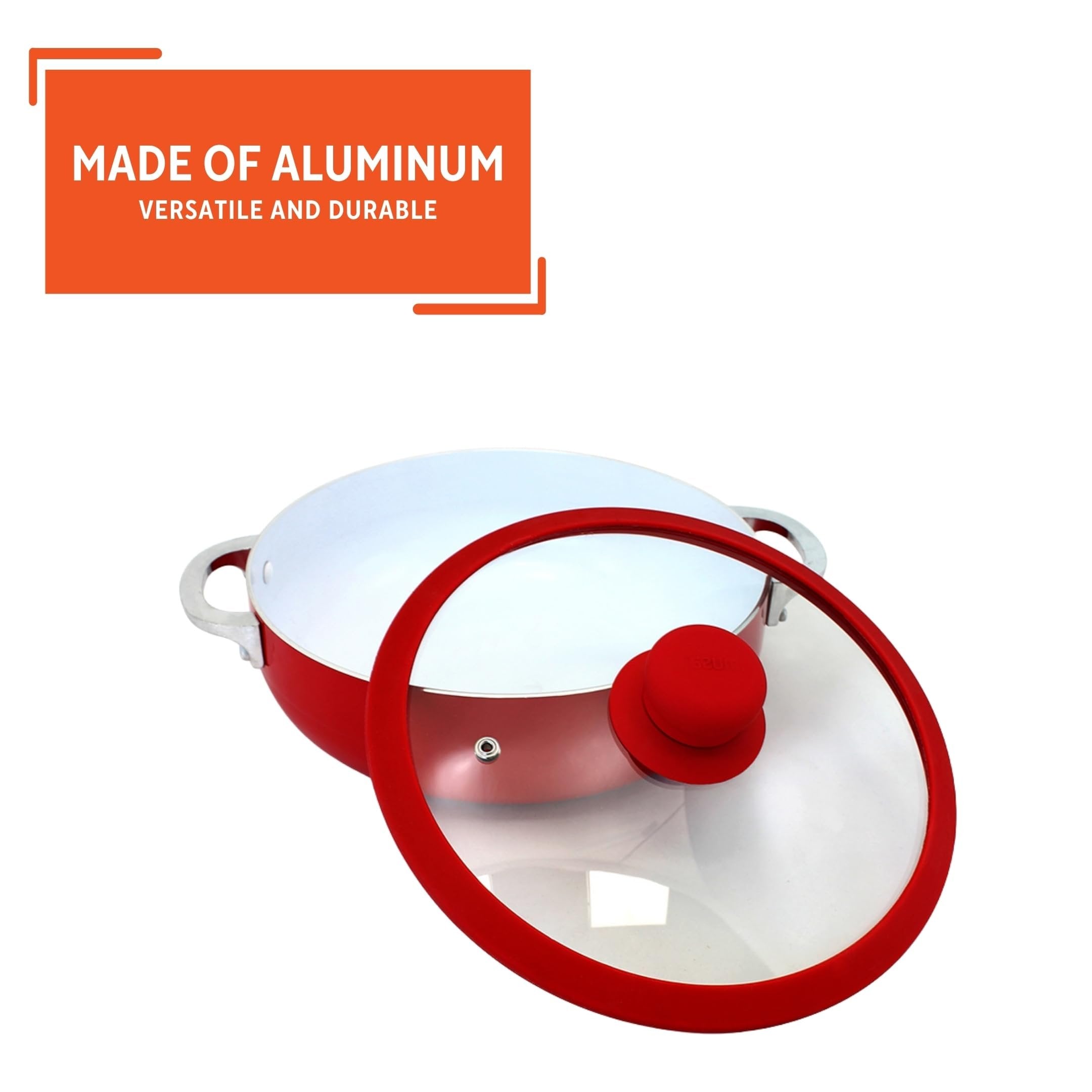 IMUSA USA 3.2Qt Red Ceramic Nonstick Caldero (Dutch Oven) with Silicone Rim & Glass Lid