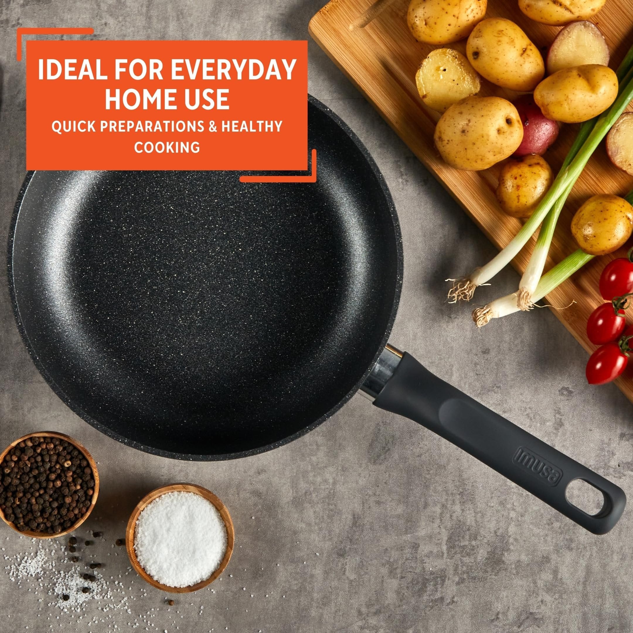 IMUSA 9in Gusto Cast Aluminum Speckled Nonstick Fry Pan with Soft Touch Handle, Gray