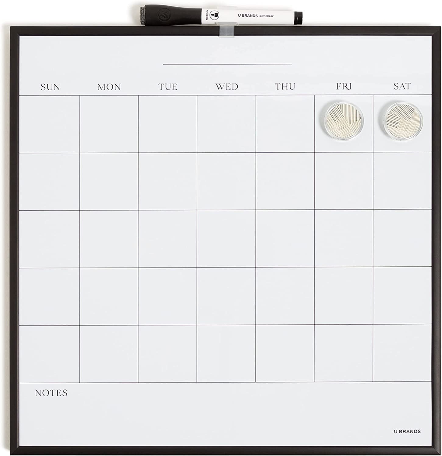 U Brands Magnetic Dry Erase Wall Calendar with Black Metal Frame, Includes Marker and Magnets, 14 x 14
